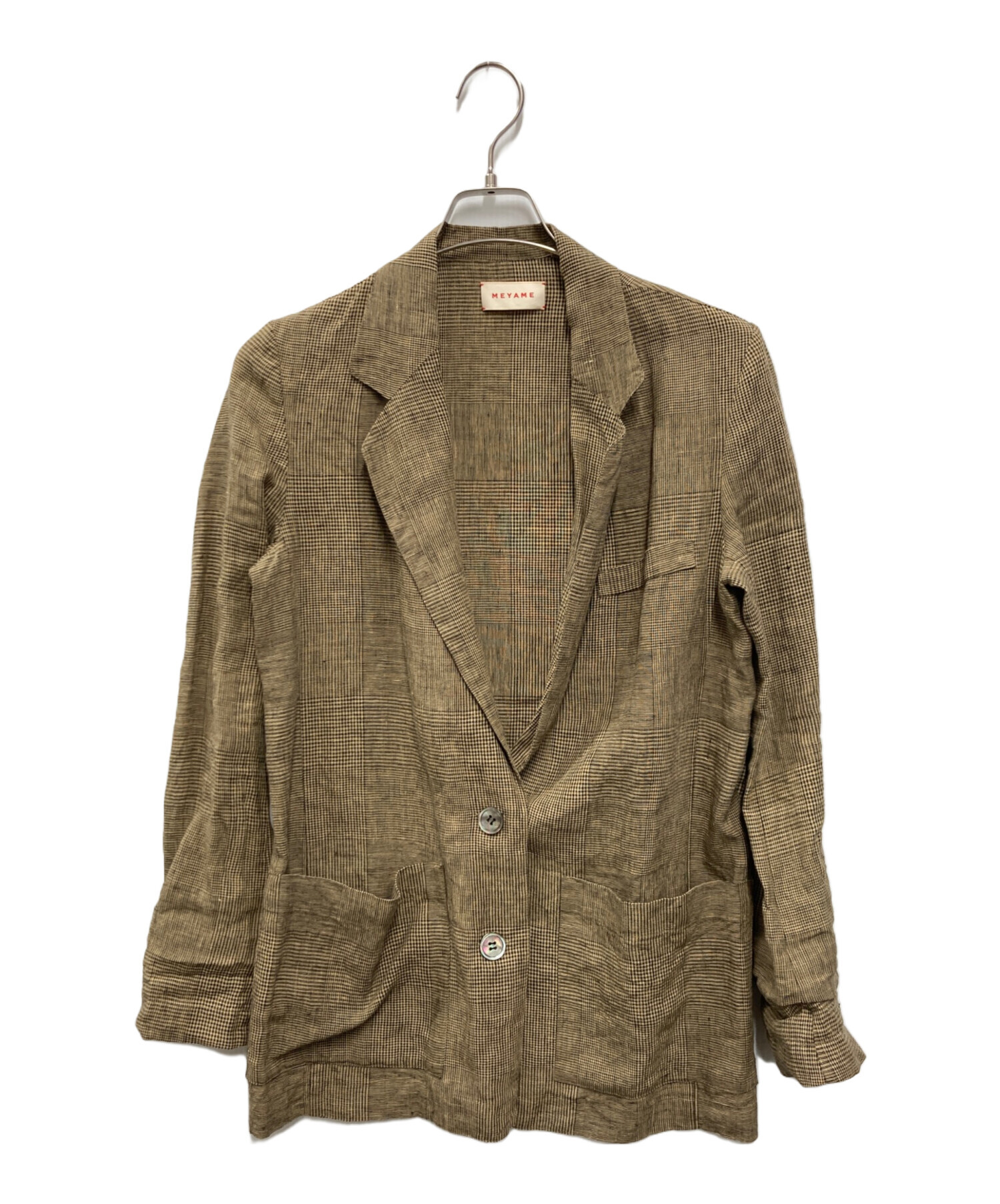中古・古着通販】MEYAME (メヤメ) GLENCHECK LINEN JACKET カーキ 中古・古着通販】MEYAME (メヤメ) GLENCHECK LINEN JACKET カーキ