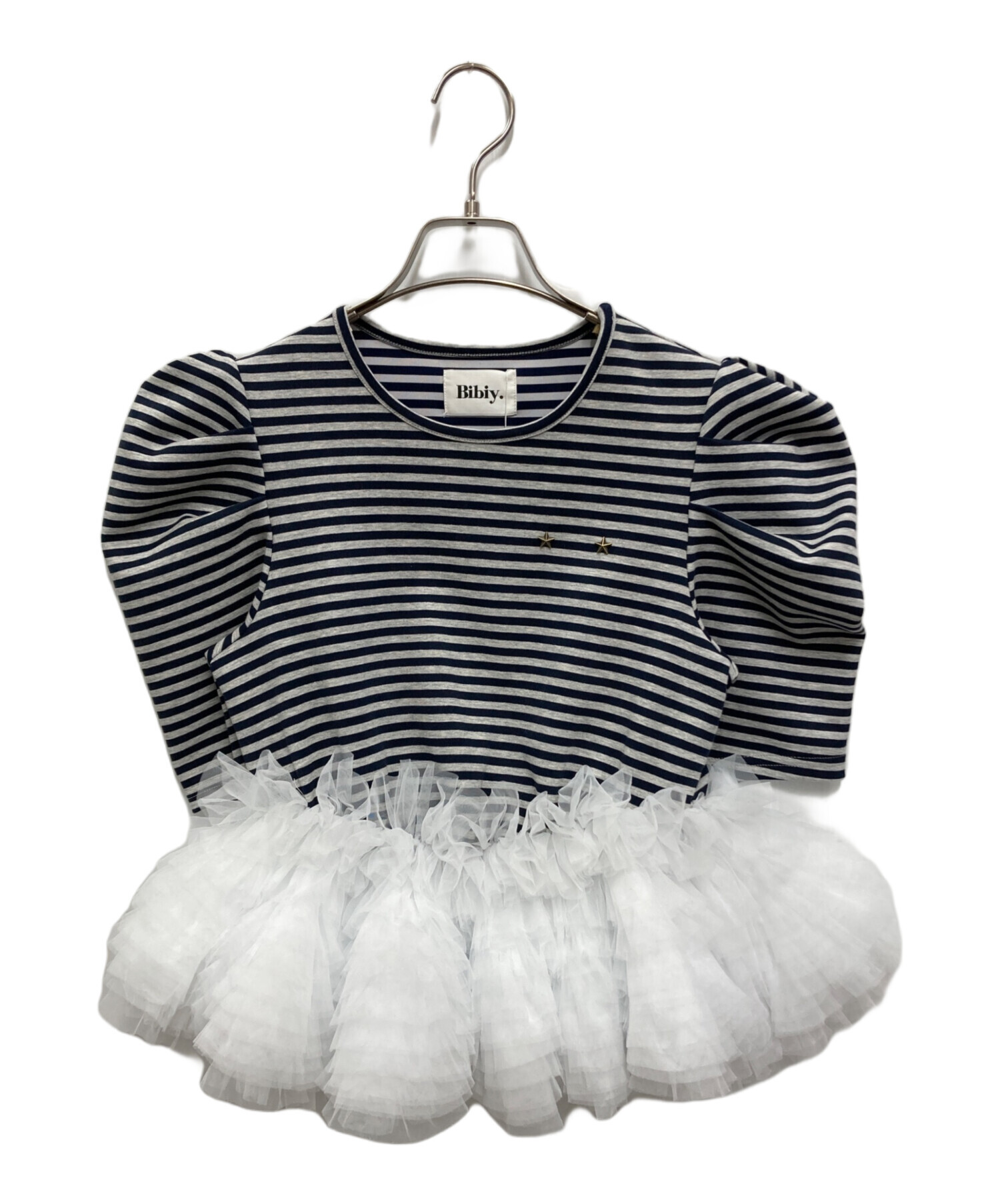 中古・古着通販】Bibiy. (ビビィ) FRANCINE TULLE TEE グレー×ネイビー