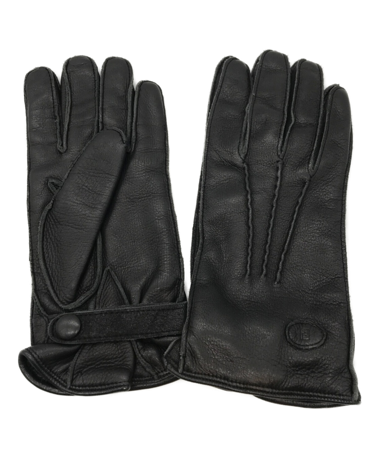 FENDI フェンディ　黒　レザーカシミア100% ロゴ金具　グローブ　手袋 FENDI フェンディ 黒 レザーカシミア100% ロゴ金具 グローブ 手袋 楽天