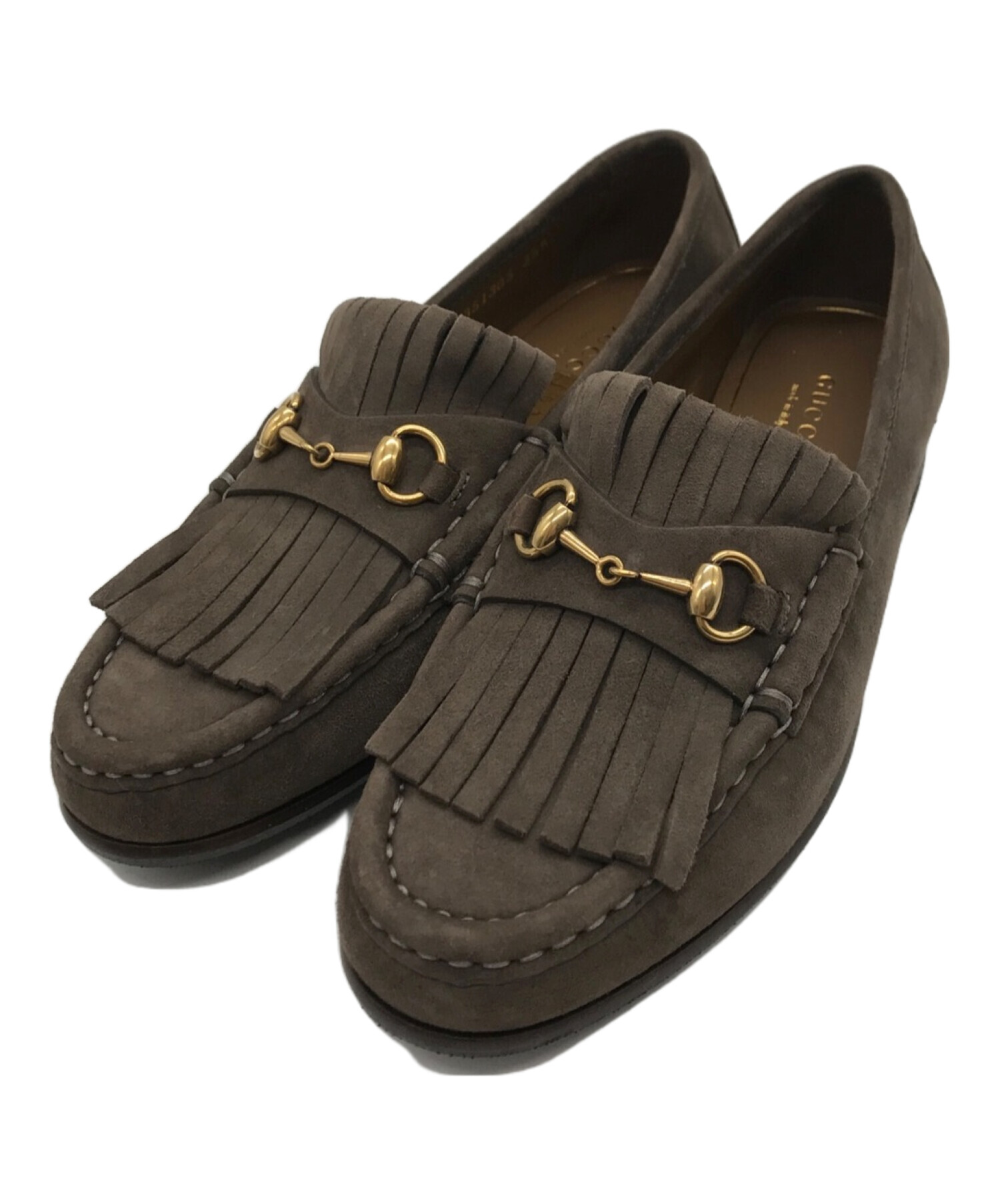 中古・古着通販】GUCCI (グッチ) フリンジローファー グレー サイズ 