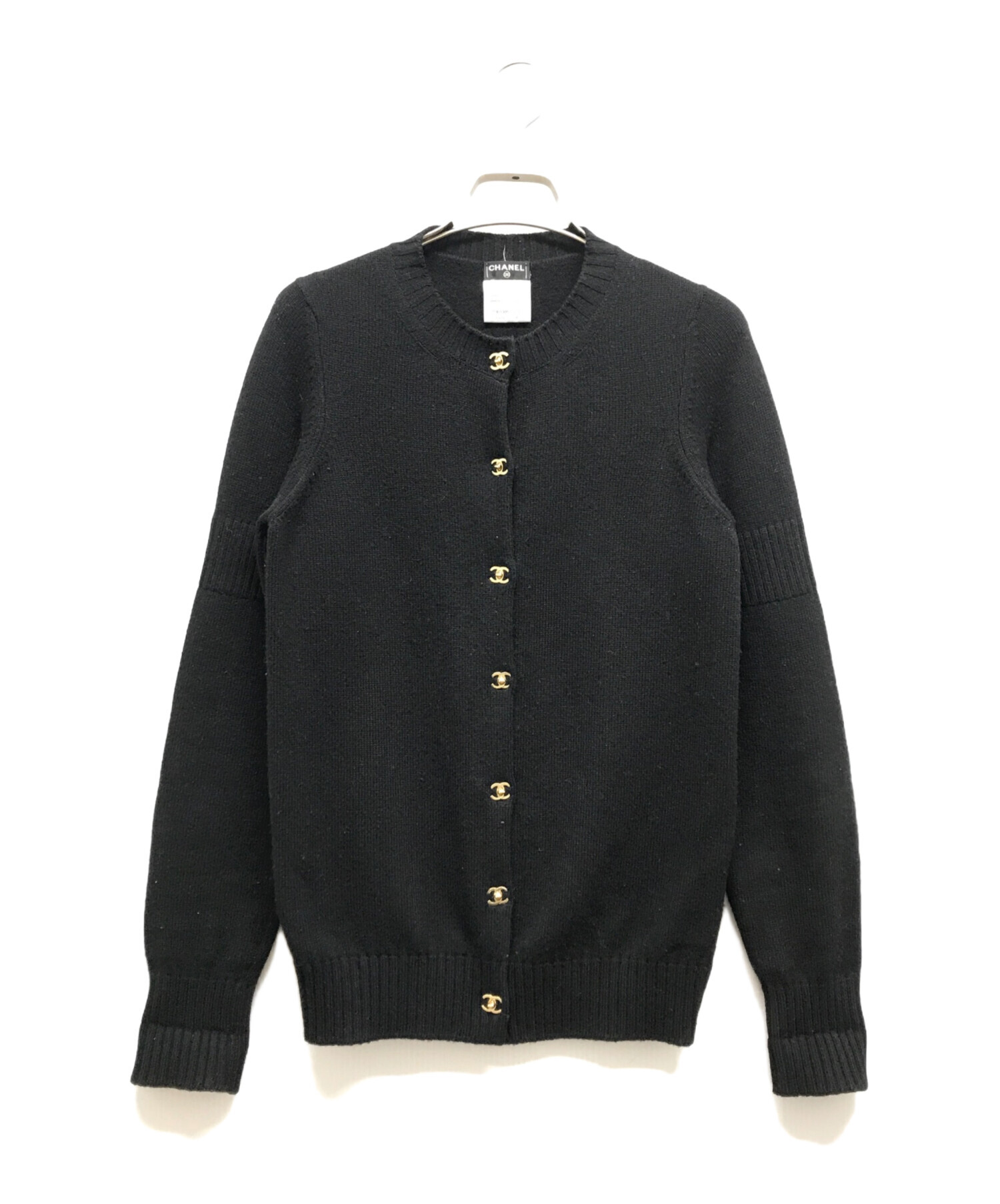 シャネル ブラック リブ編み カーディガン 中古・古着通販】CHANEL (シャネル) カシミヤカーディガン