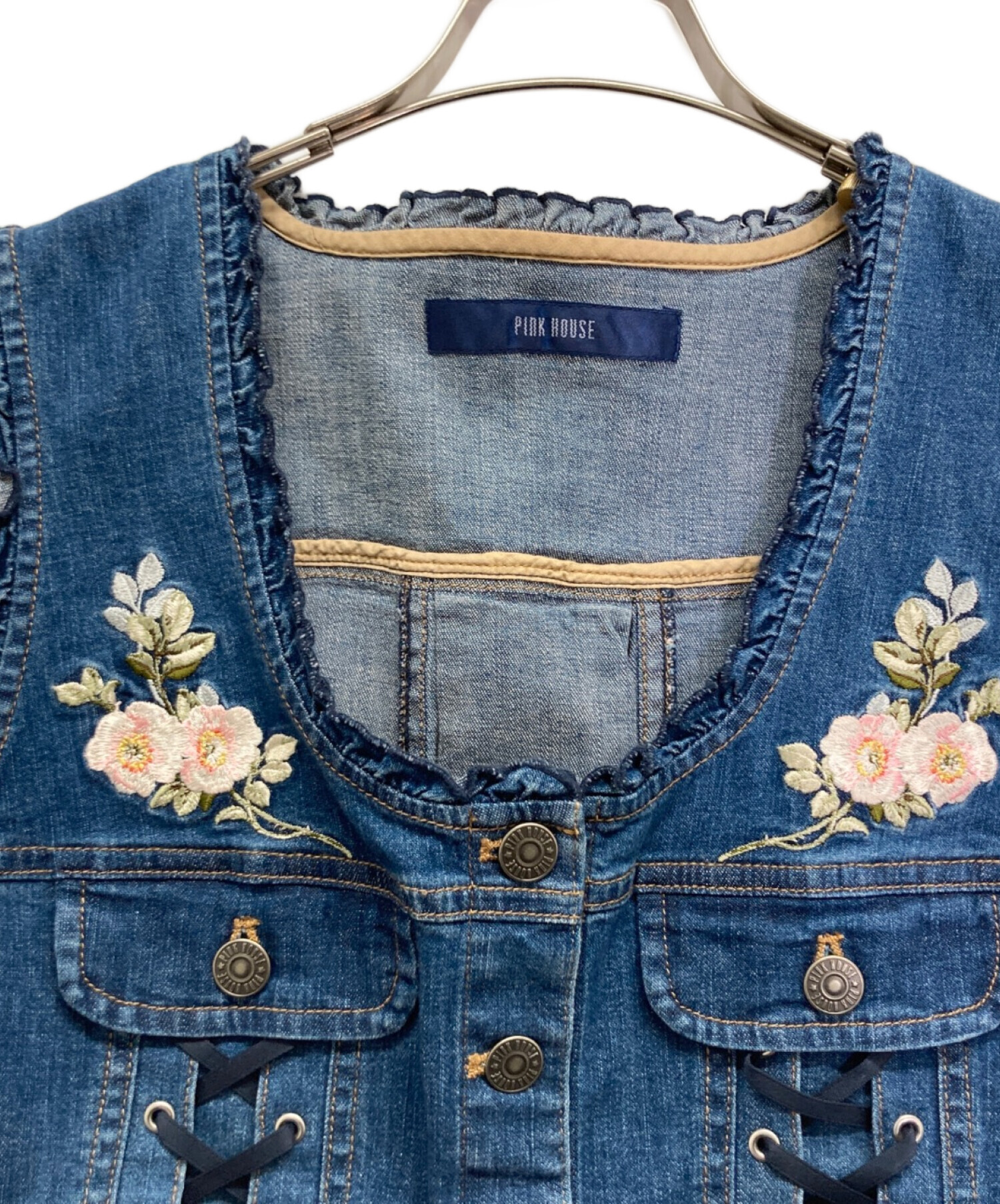 中古・古着通販】PINK HOUSE (ピンクハウス) バラの森刺繍デニムベスト
