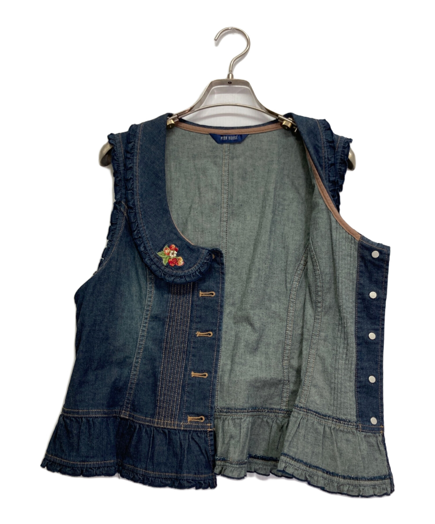 PINK HOUSE ピンクハウス　バラ　刺繍　デニムベスト　Lサイズ OUTLET】クレストフラワー刺繍使いデニムベスト｜ピンクハウス