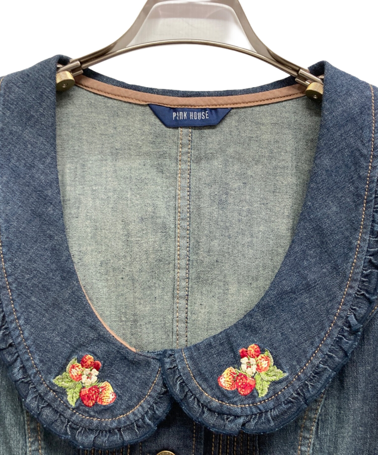 PINK HOUSE ピンクハウス　バラ　刺繍　デニムベスト　Lサイズ 中古・古着通販】PINK HOUSE (ピンクハウス) デニムベスト インディゴ