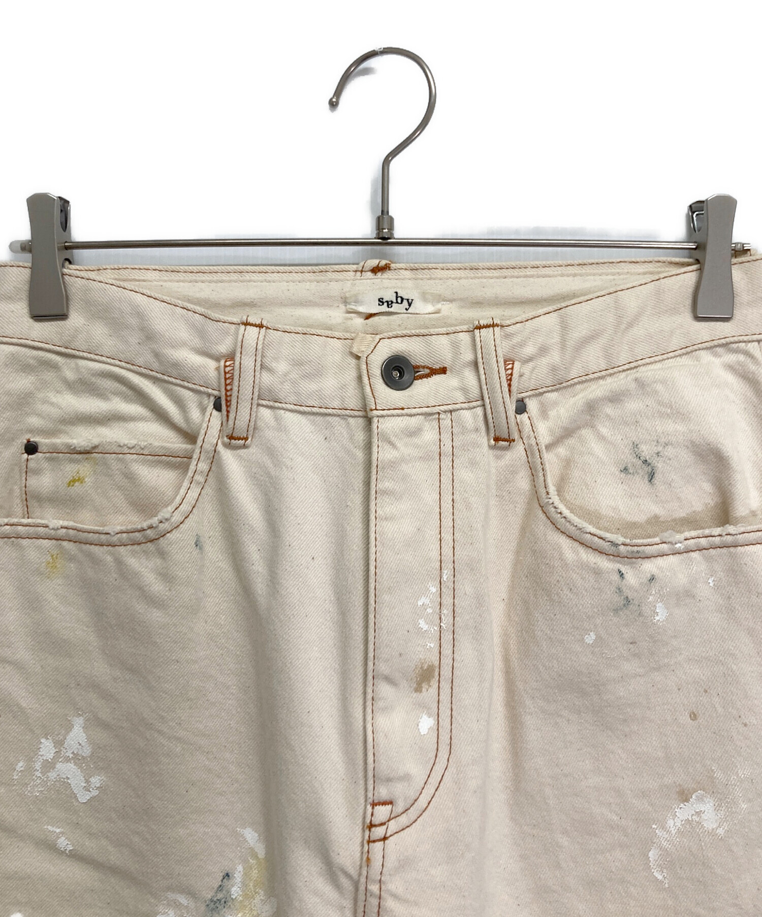 中古・古着通販】saby (サバイ) ペイントデニムパンツ ホワイト サイズ