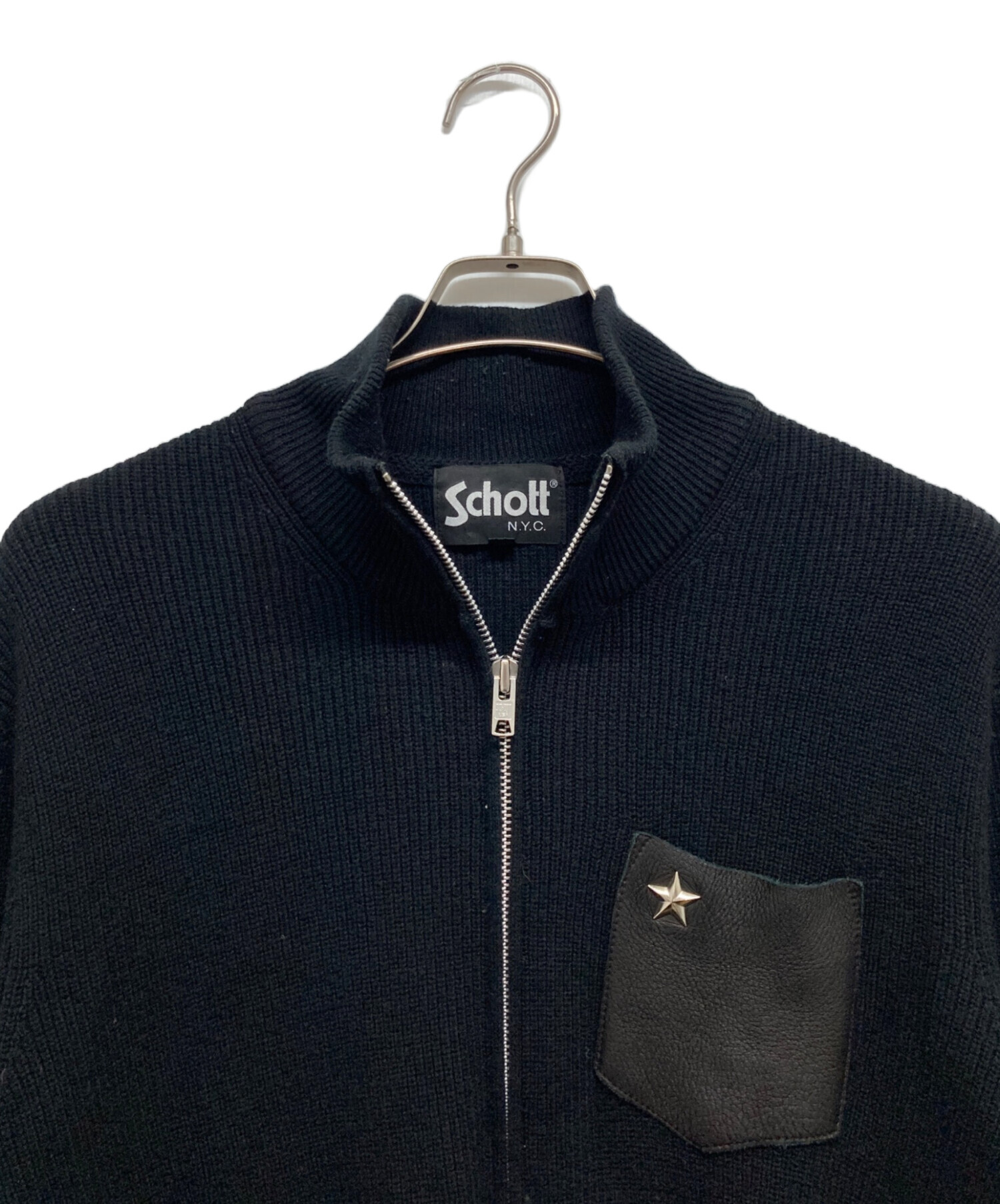 中古・古着通販】Schott (ショット) ジップニット ブラック サイズ:M 