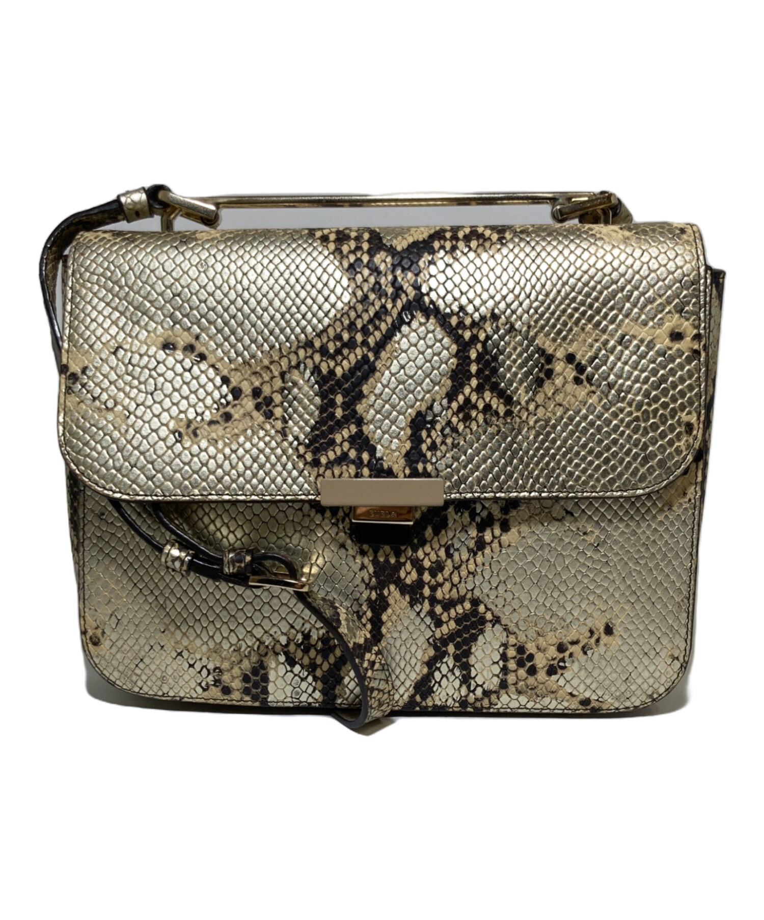 中古・古着通販】FURLA (フルラ) パイソン柄ショルダーバッグ ベージュ