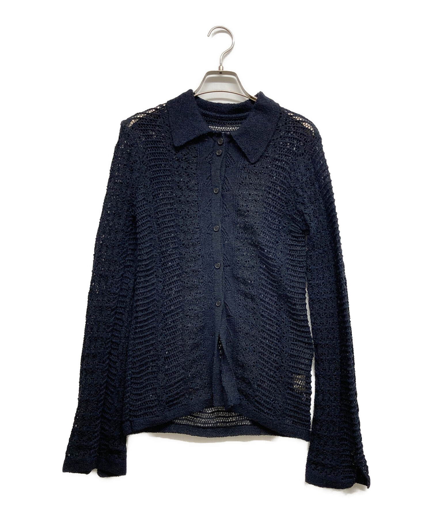 anuke アンヌーク Mix Knit Shirts ネイビー 長袖 中古・古着通販】anuke (アンヌーク) anuke Mix Knit Shirts ネイビー