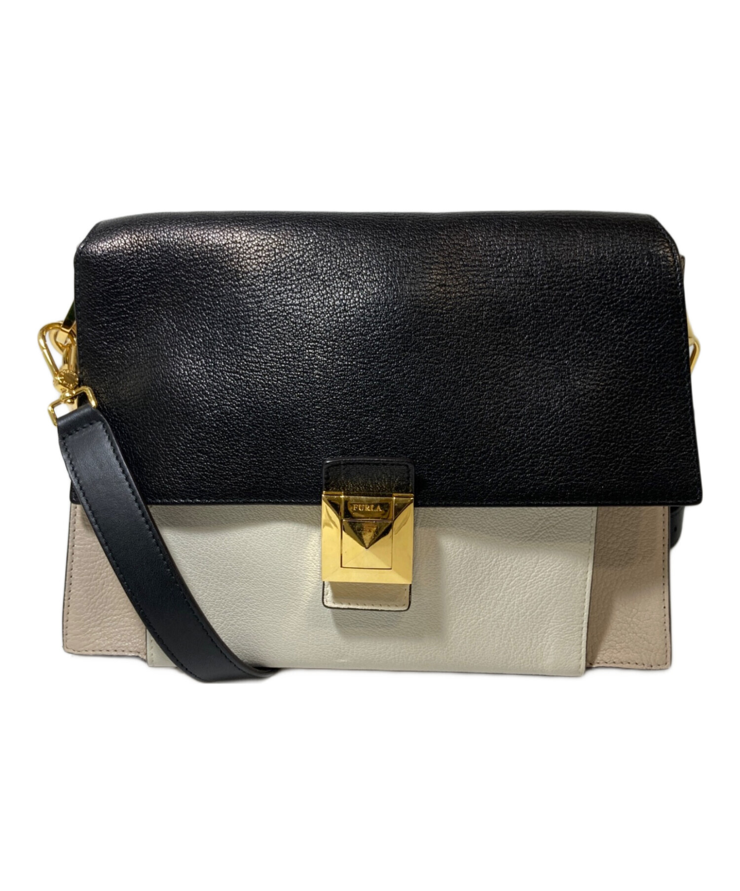 FURLA(フルラ) ショルダーバッグ - 黒×ベージュ バイカラー/スタッズ