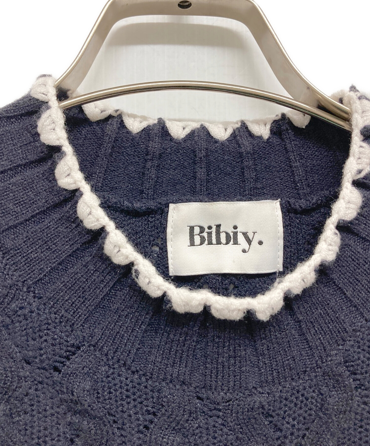 中古・古着通販】Bibiy. (ビビィ) 半袖ニット ネイビー サイズ:F