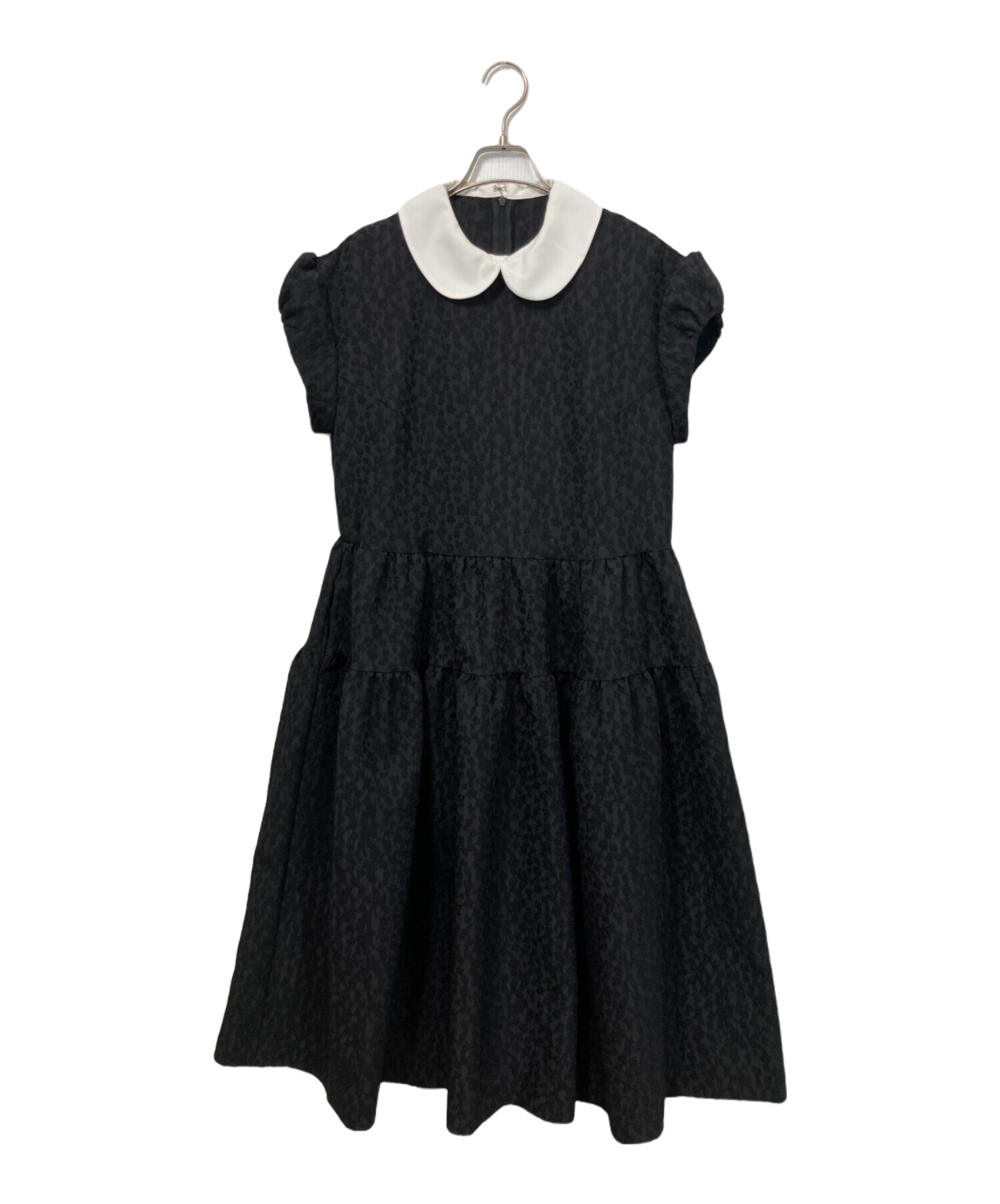 美品 アンミヌ ミニラウンド ジャガード ドレス ティアード ワンピース F 中古・古着通販】UNMINOU (アンミヌ) ミニラウンドジャガードドレス