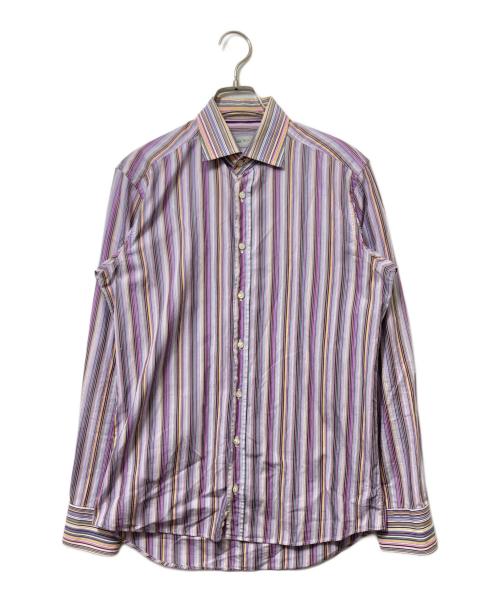 6万新品◆40=M~L◆【ETRO】エトロ パープル系ストライプシャツ エトロ ETRO シャツ 長袖 ストライプ 40 L 緑 グリーン 紫 パープル