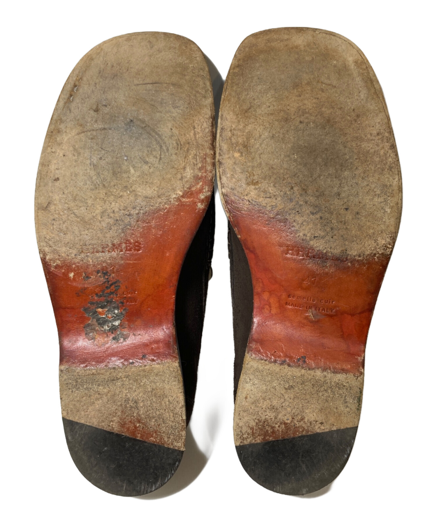 中古・古着通販】HERMES (エルメス) Hロゴスエードローファー ブラウン