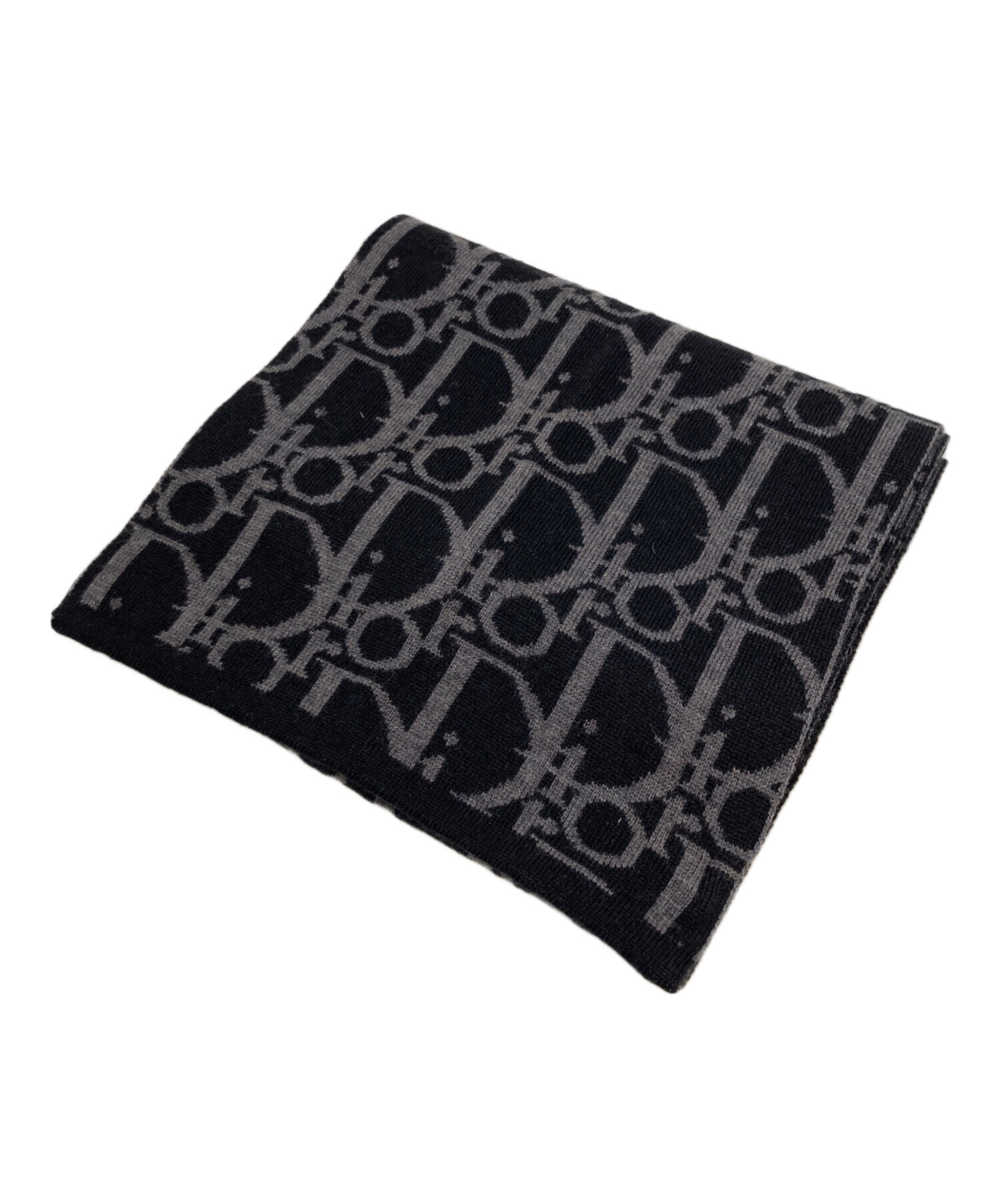 Christian Dior ロゴ入り ブラックマフラー 中古・古着通販】Christian Dior (クリスチャン ディオール) ウール