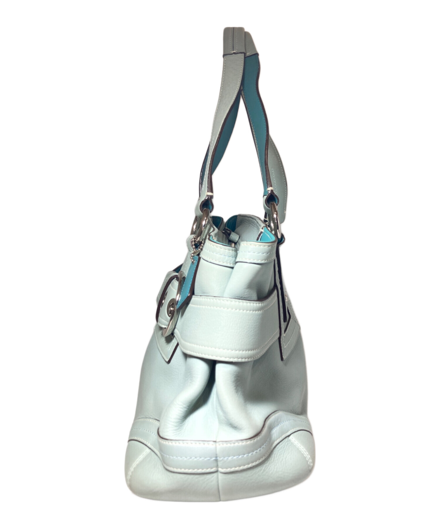COACH ハンプトンズ　ターコイズブルー　レザートートバッグ 中古・古着通販】COACH (コーチ) ハンプトンズ ハンドバッグ ブルー