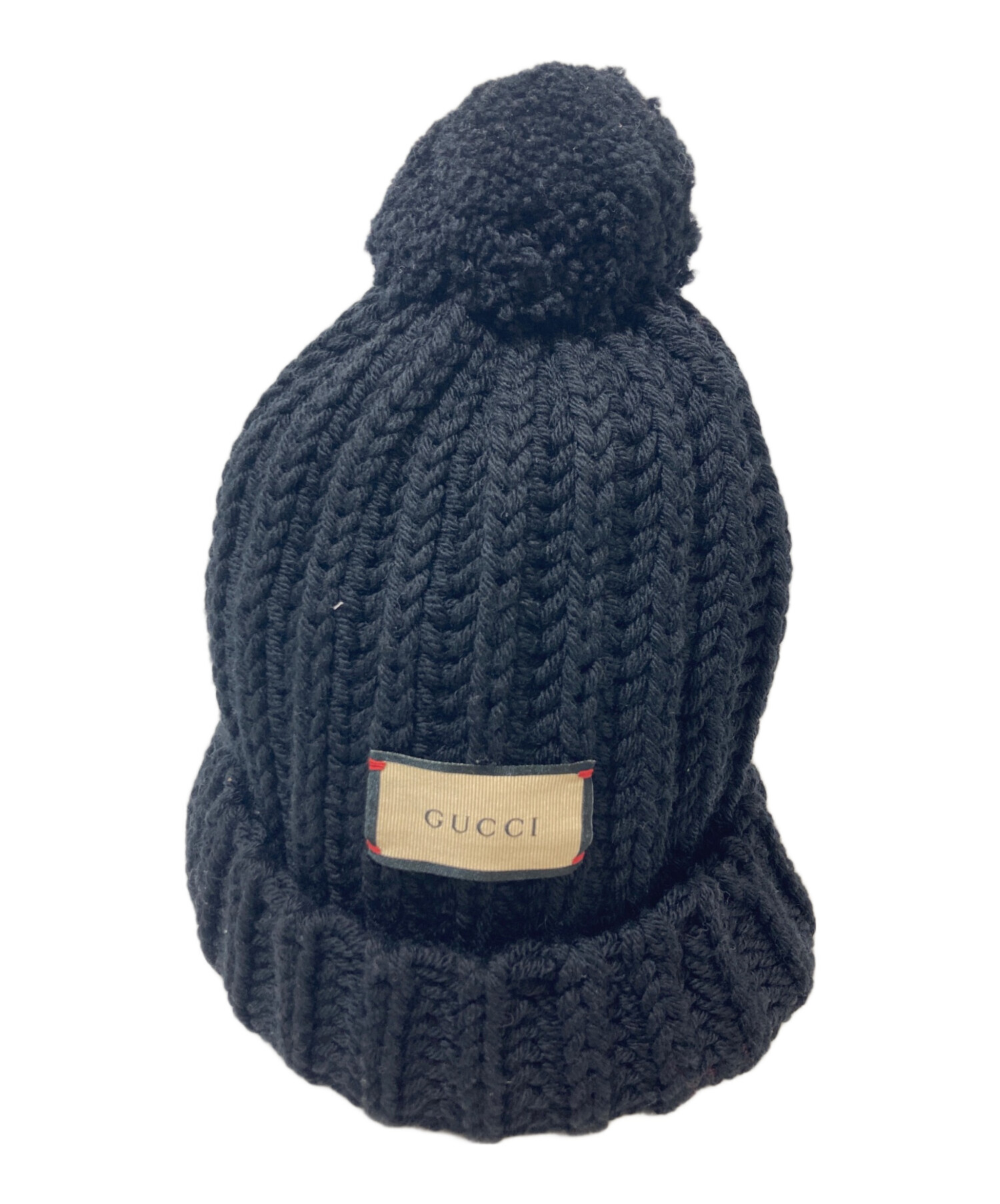 中古・古着通販】GUCCI (グッチ) LABEL LOGO KNIT BAENIE ブラック