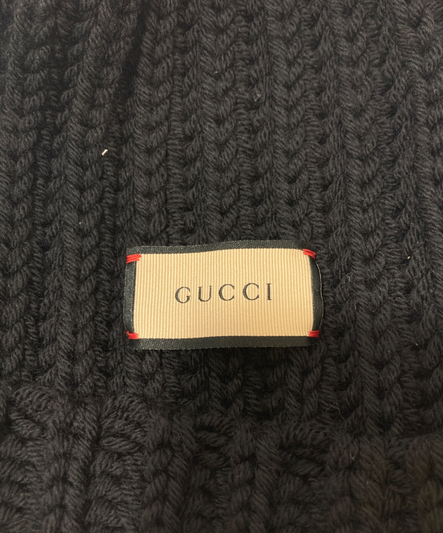 中古・古着通販】GUCCI (グッチ) LABEL LOGO KNIT BAENIE ブラック