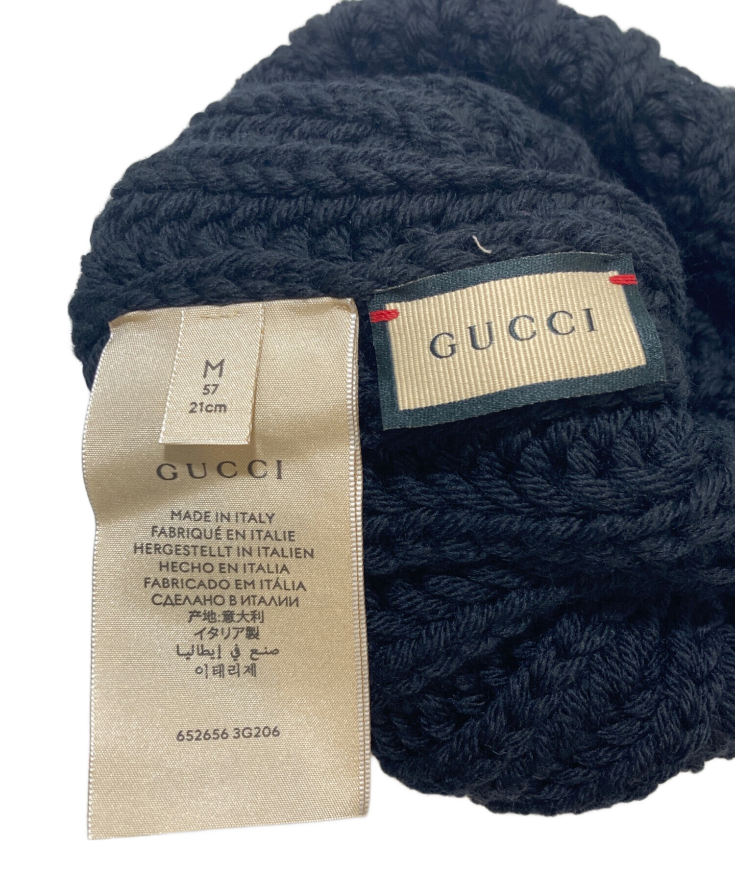 80 傷あり 中古・古着通販】GUCCI (グッチ) LABEL LOGO KNIT BAENIE ブラック
