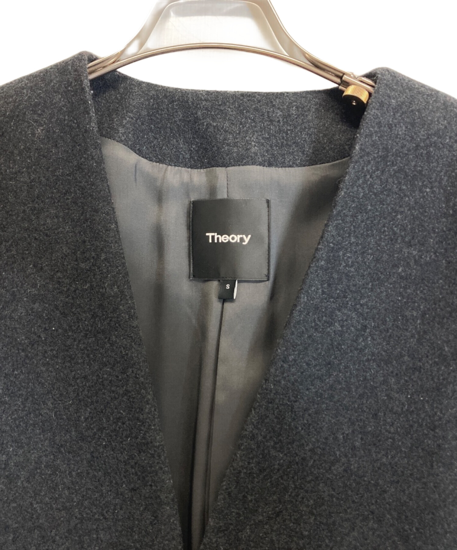 中古・古着通販】theory (セオリー) ノーカラーコート グレー サイズ:S