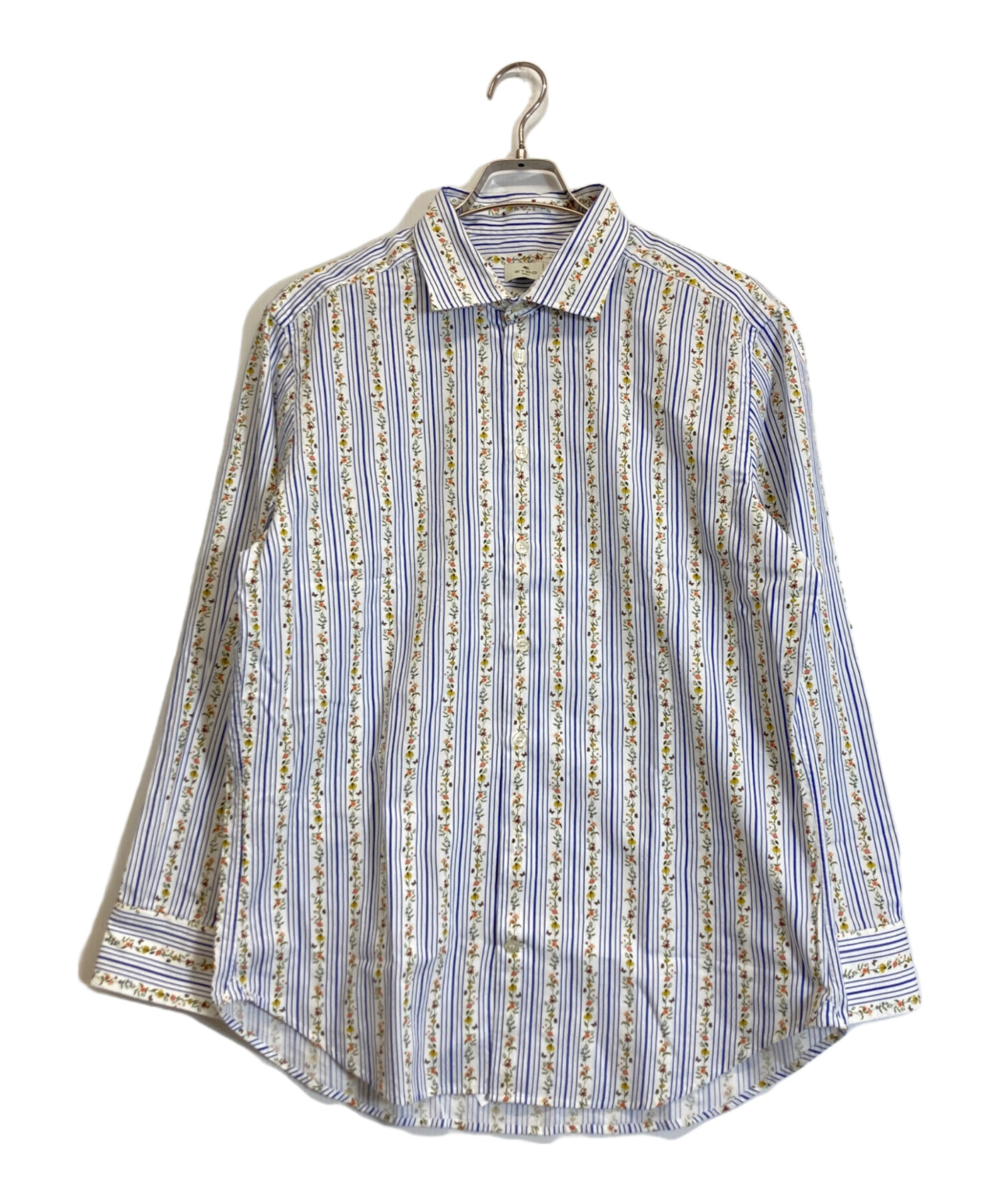 中古・古着通販】ETRO (エトロ) 花柄ストライプシャツ ブルー×ホワイト 