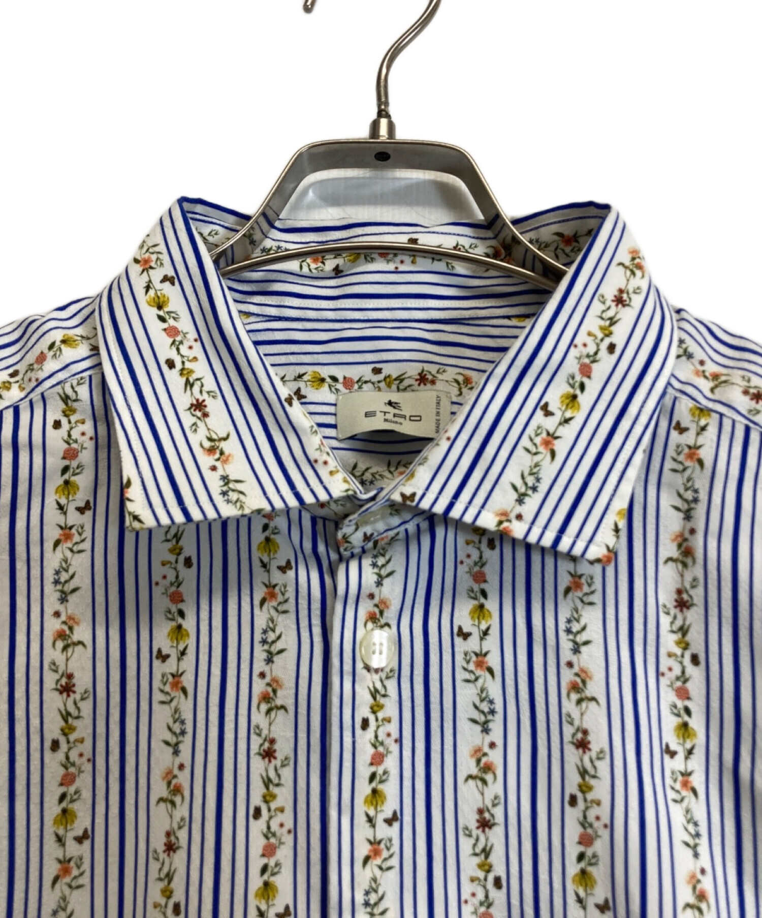 中古・古着通販】ETRO (エトロ) 花柄ストライプシャツ ブルー×ホワイト 