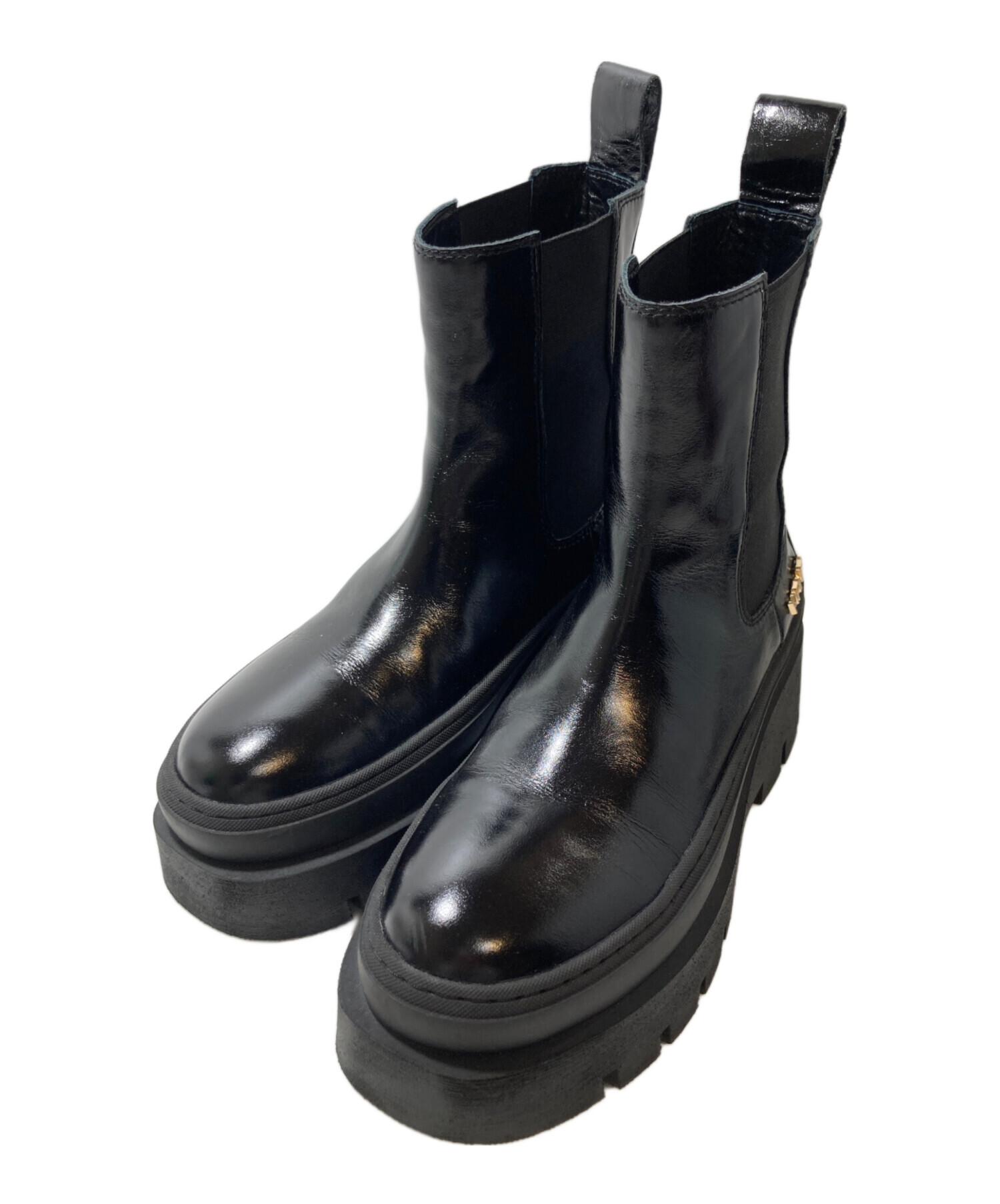 MANAマナ サイドゴアブーツ スクエアトゥ ブラック(40)24.5〜25cm 中古・古着通販】MANA (マナ) サイドゴアブーツ ブラック サイズ:40