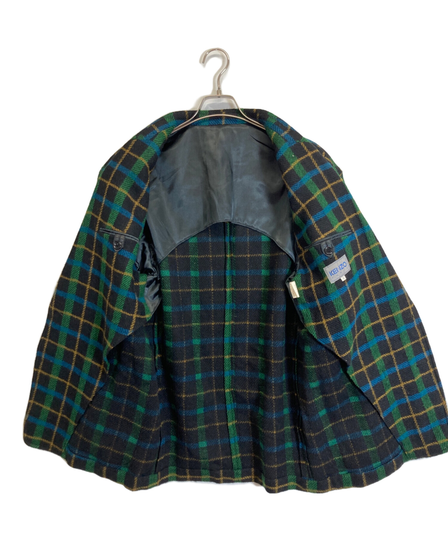 未使用品　80S 90S　KENZO　チェック柄　3釦テーラードジャケット 中古・古着通販】KENZO (ケンゾー) テーラードジャケット グリーン