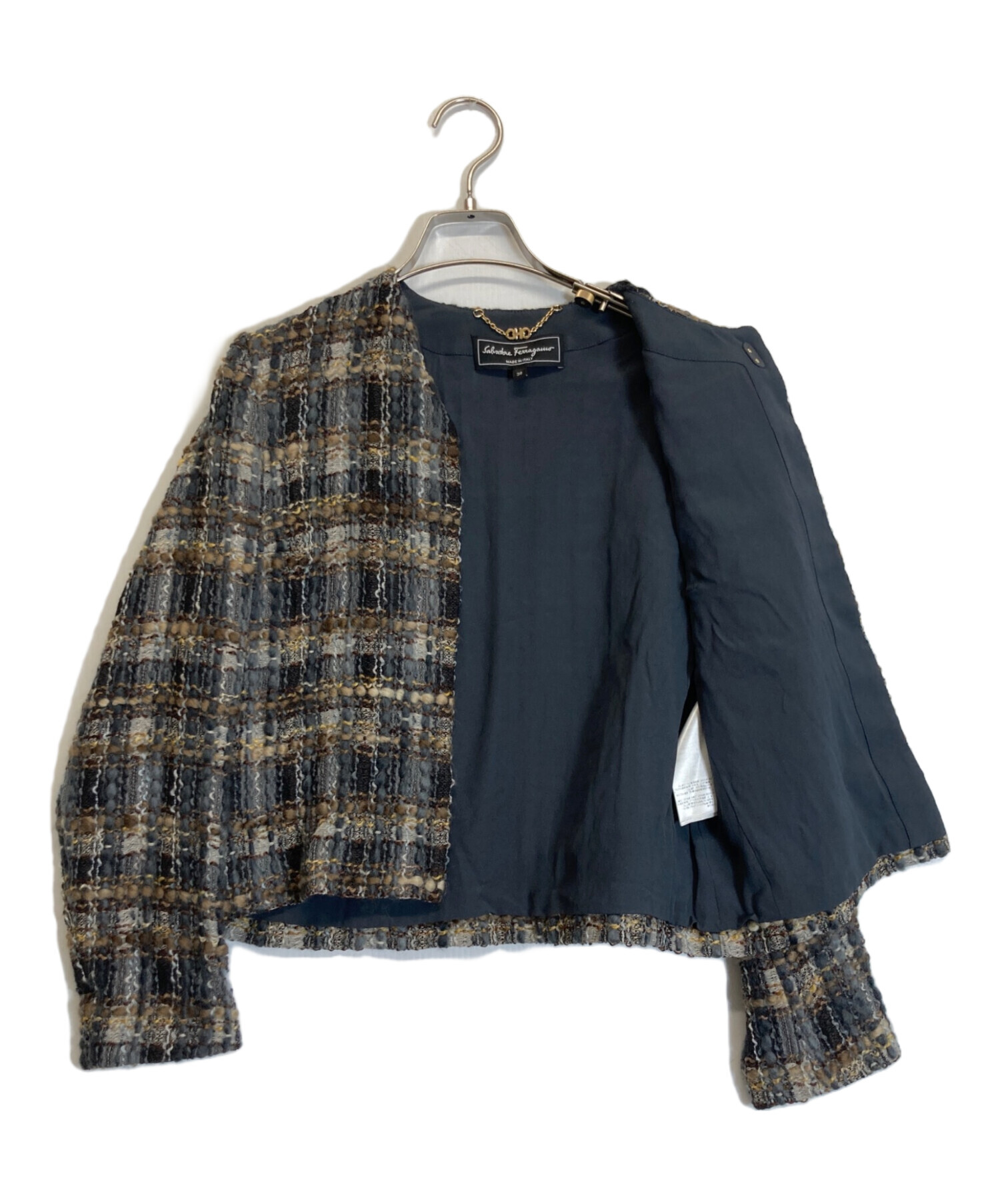 サルヴァトーレフェラガモ ガンチーニウールニットコート　ジャケット　S ネイビー 中古・古着通販】Salvatore Ferragamo (サルヴァトーレ フェラガモ