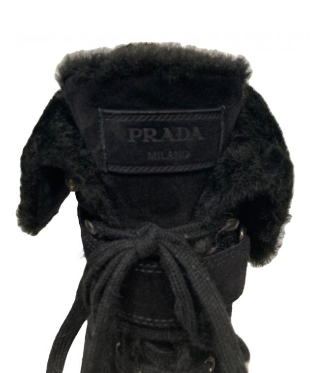 中古・古着通販】PRADA (プラダ) ムートンブーツ ブラック サイズ:38.5