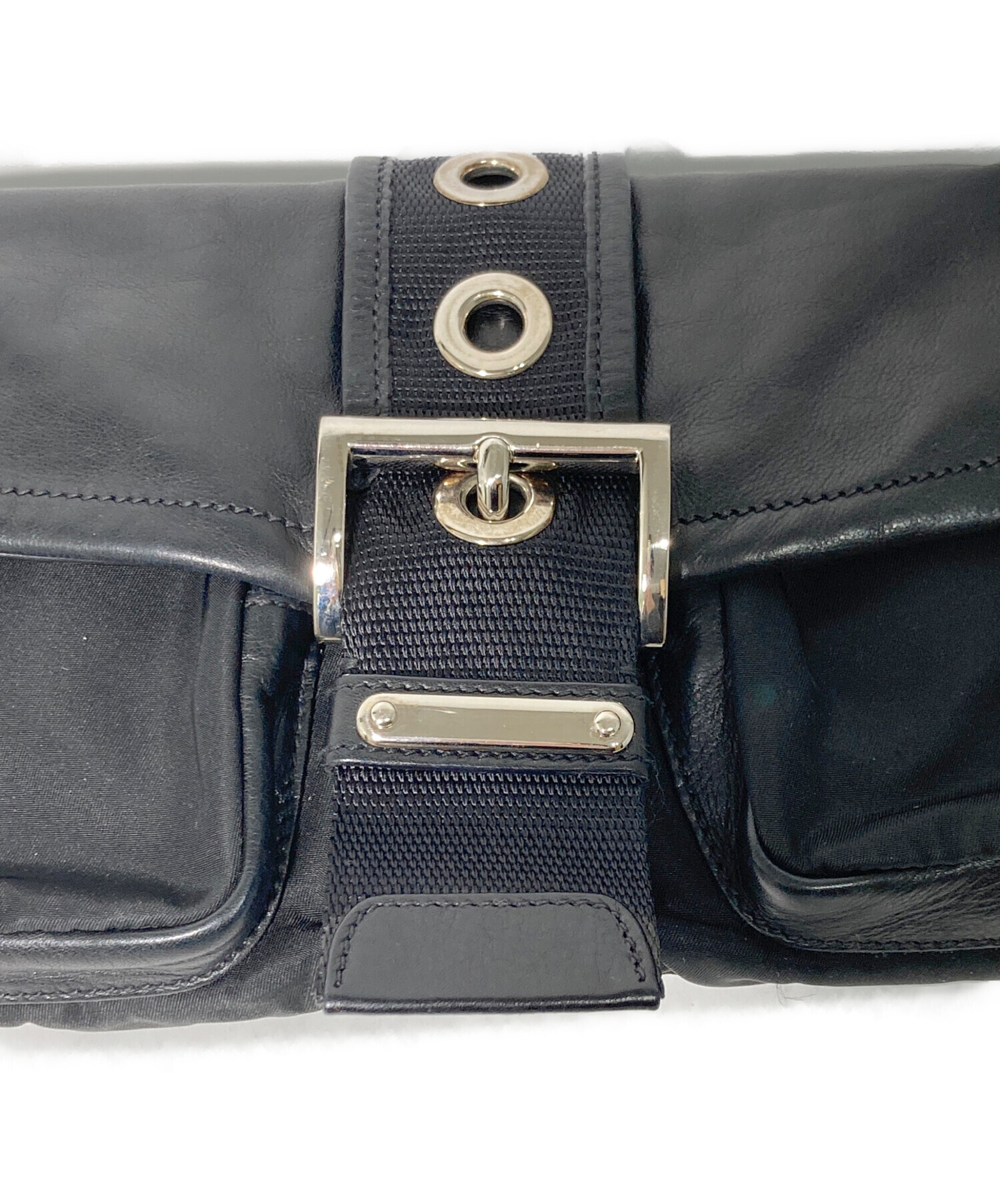 中古・古着通販】PRADA (プラダ) レザー切替ワンショルダーバッグ 
