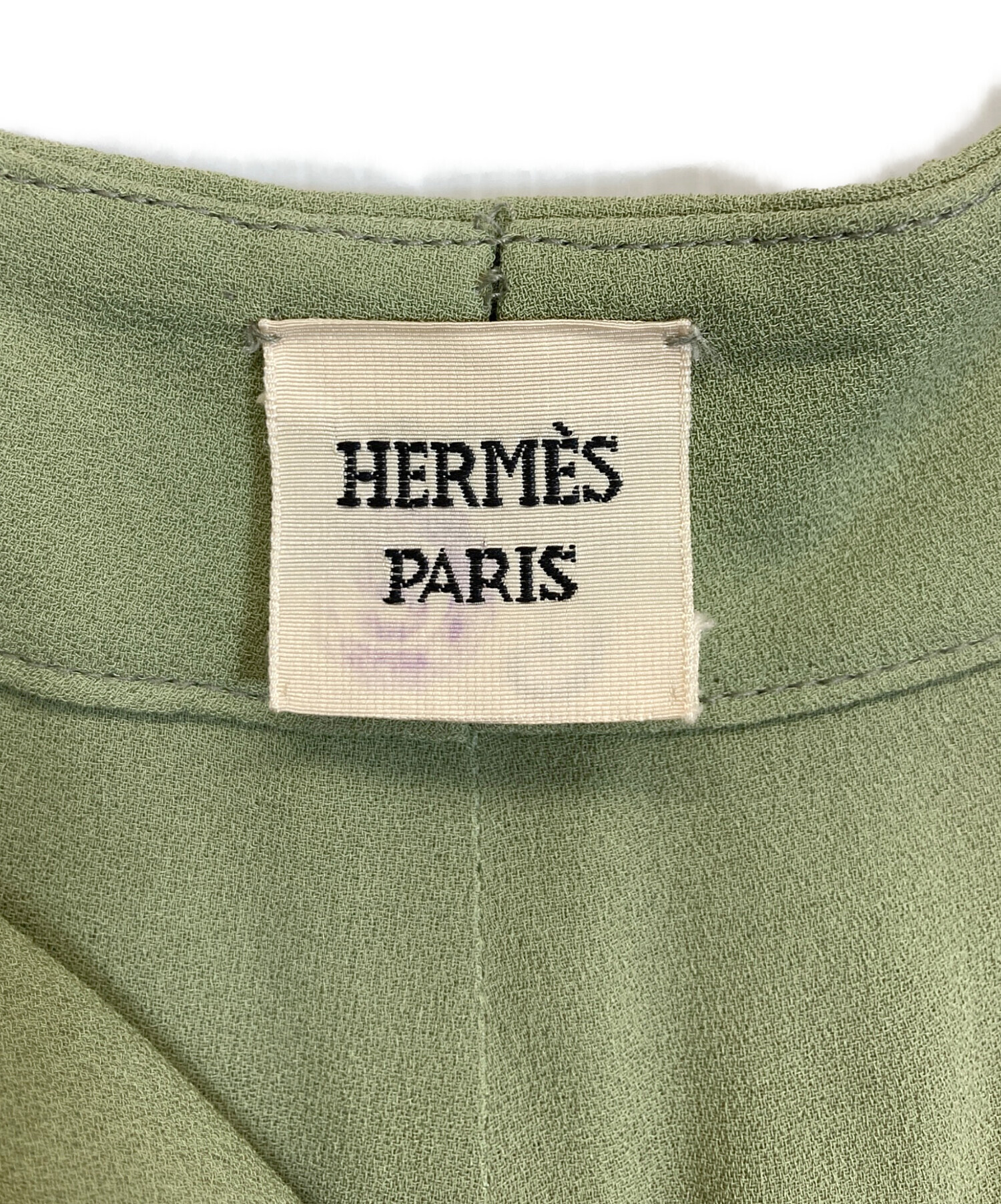 HERMES エルメス ブラウス XS 緑 【古着】【中古】【送料無料】 中古・古着通販】HERMES (エルメス) シルクスラックス 黄緑 サイズ:40