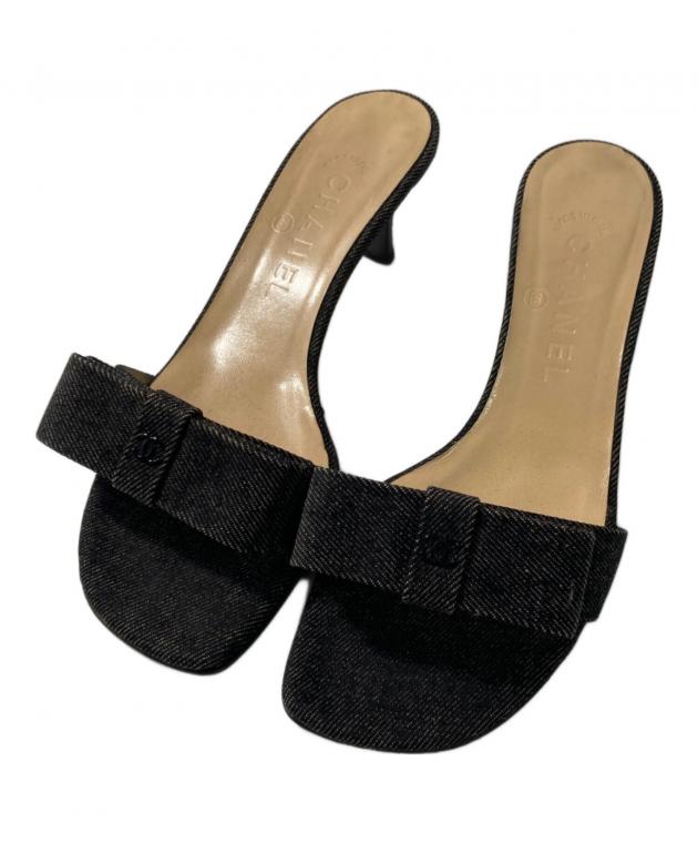 中古・古着通販】CHANEL (シャネル) デニムリボンサンダル グレー 