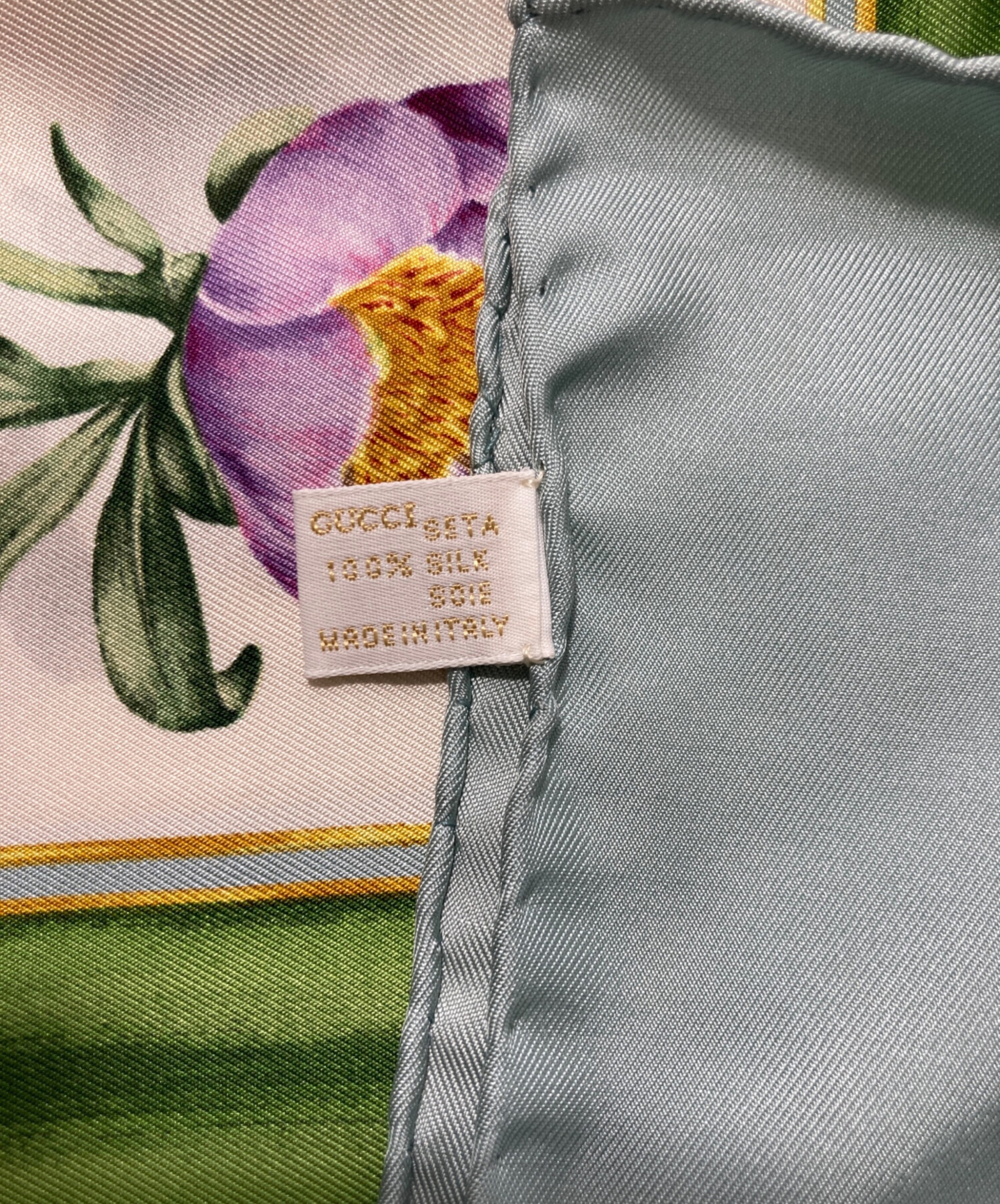 中古・古着通販】GUCCI (グッチ) 花柄シルクスカーフ スカイブルー