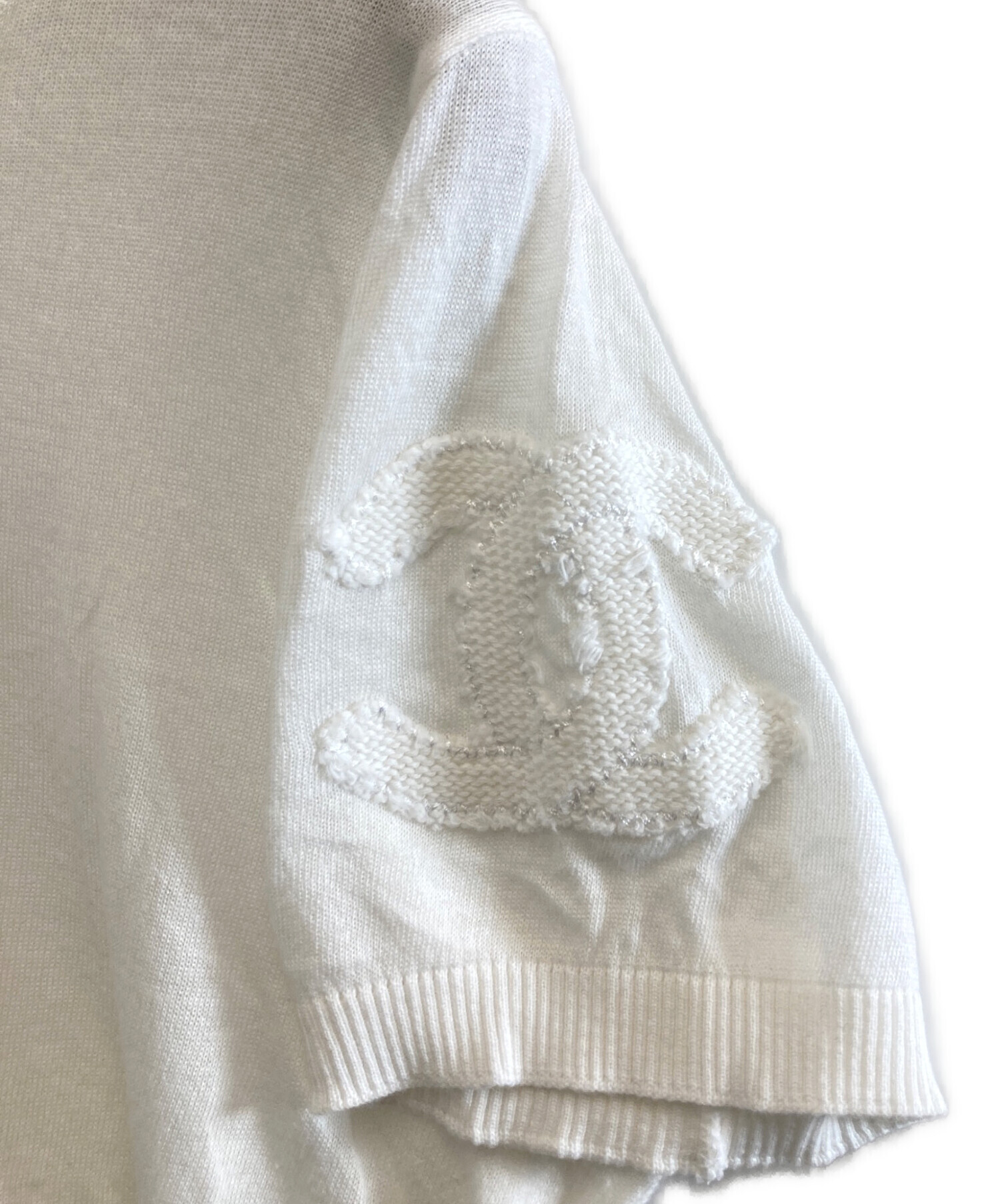 中古・古着通販】CHANEL (シャネル) 半袖ニット ホワイト サイズ:M