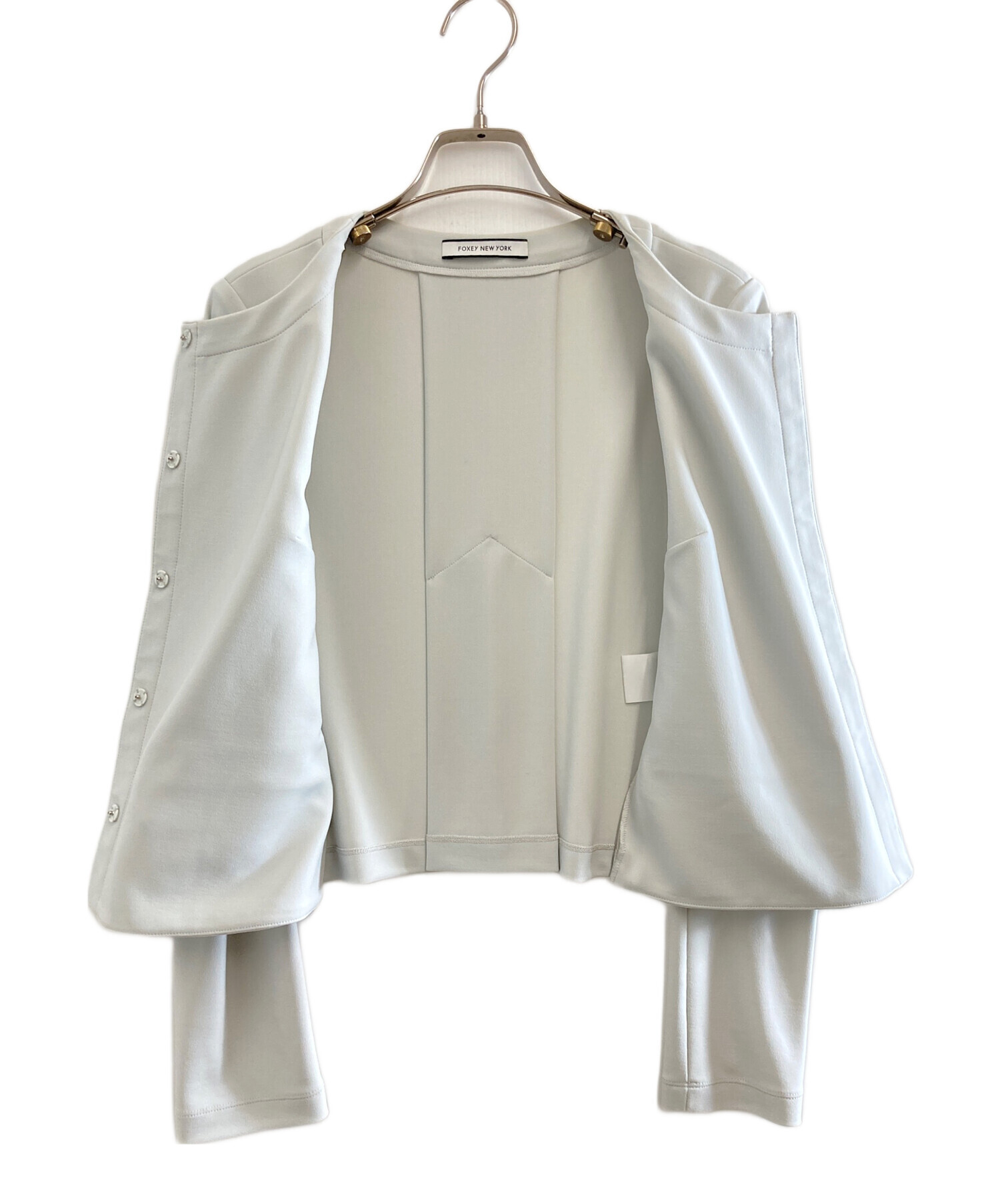 フォクシー ニューヨーク ノーカラー シンプルジャケット サイズ38 中古・古着通販】FOXEY NEWYORK (フォクシーニューヨーク) ノーカラー