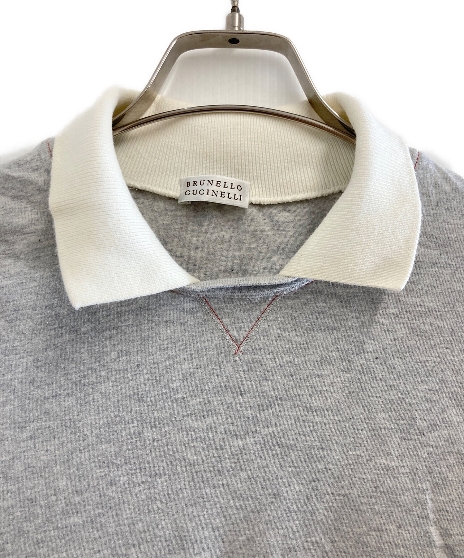BRUNELLO CUCINELLI ブルネロ　ポロシャツ グレー/ホワイト 中古・古着通販】BRUNELLO CUCINELLI (ブルネロクチネリ) ポロシャツ
