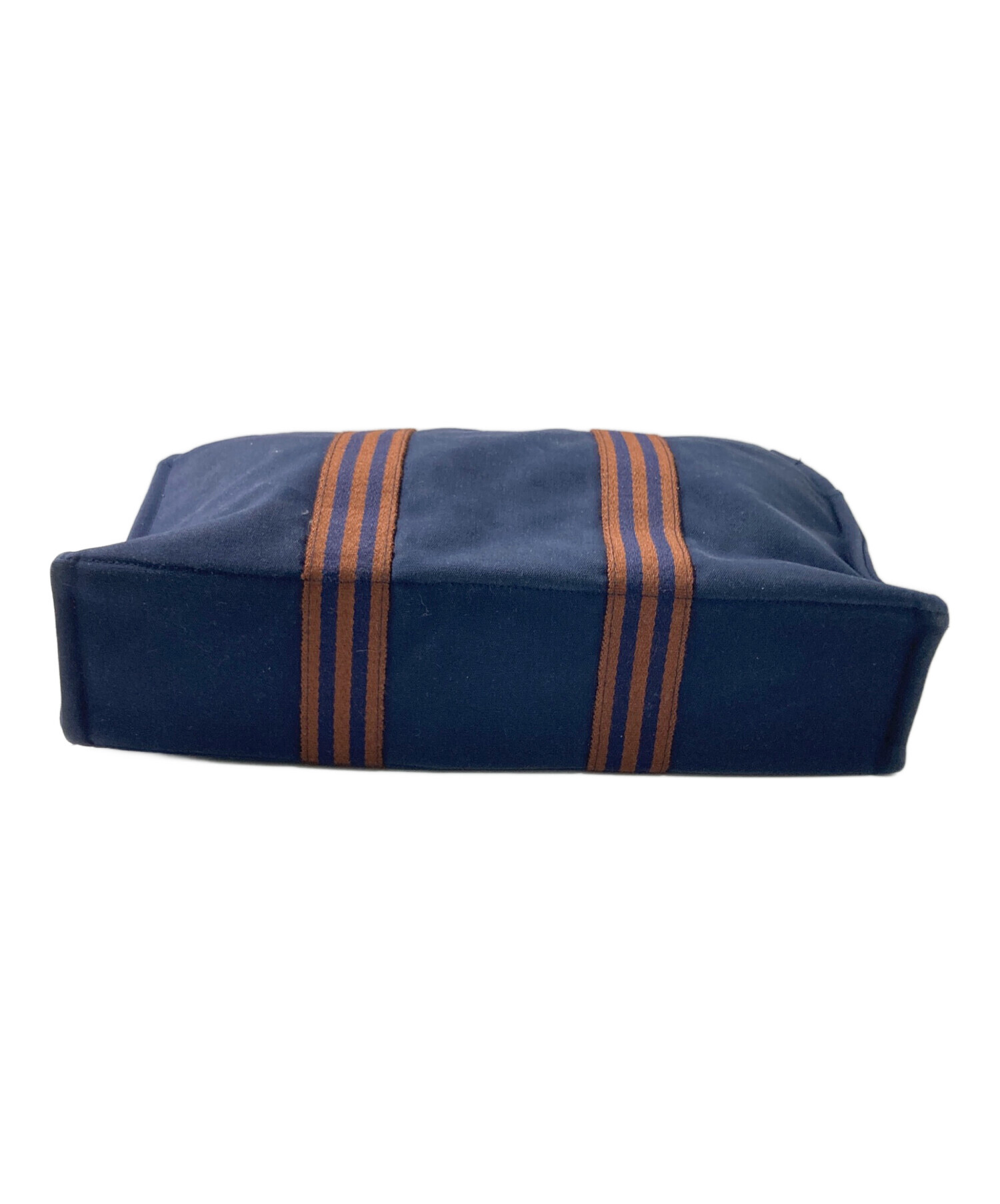 HERMES フールトゥ トートバッグMM ネイビー ブラウン 中古・古着通販】HERMES (エルメス) フールトゥMMトートバッグ