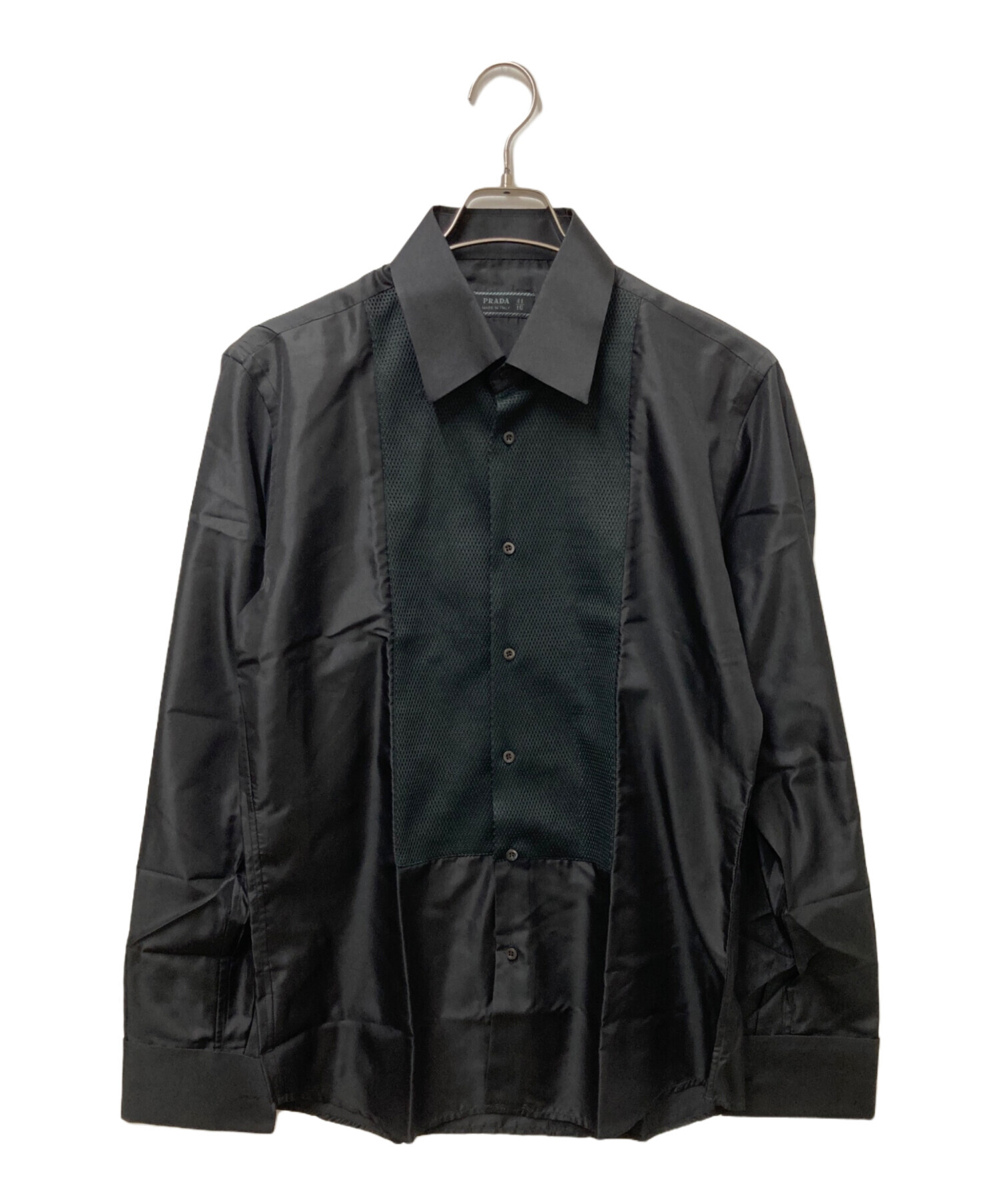 中古・古着通販】PRADA (プラダ) ポリ切り替えシルクシャツ ブラック 