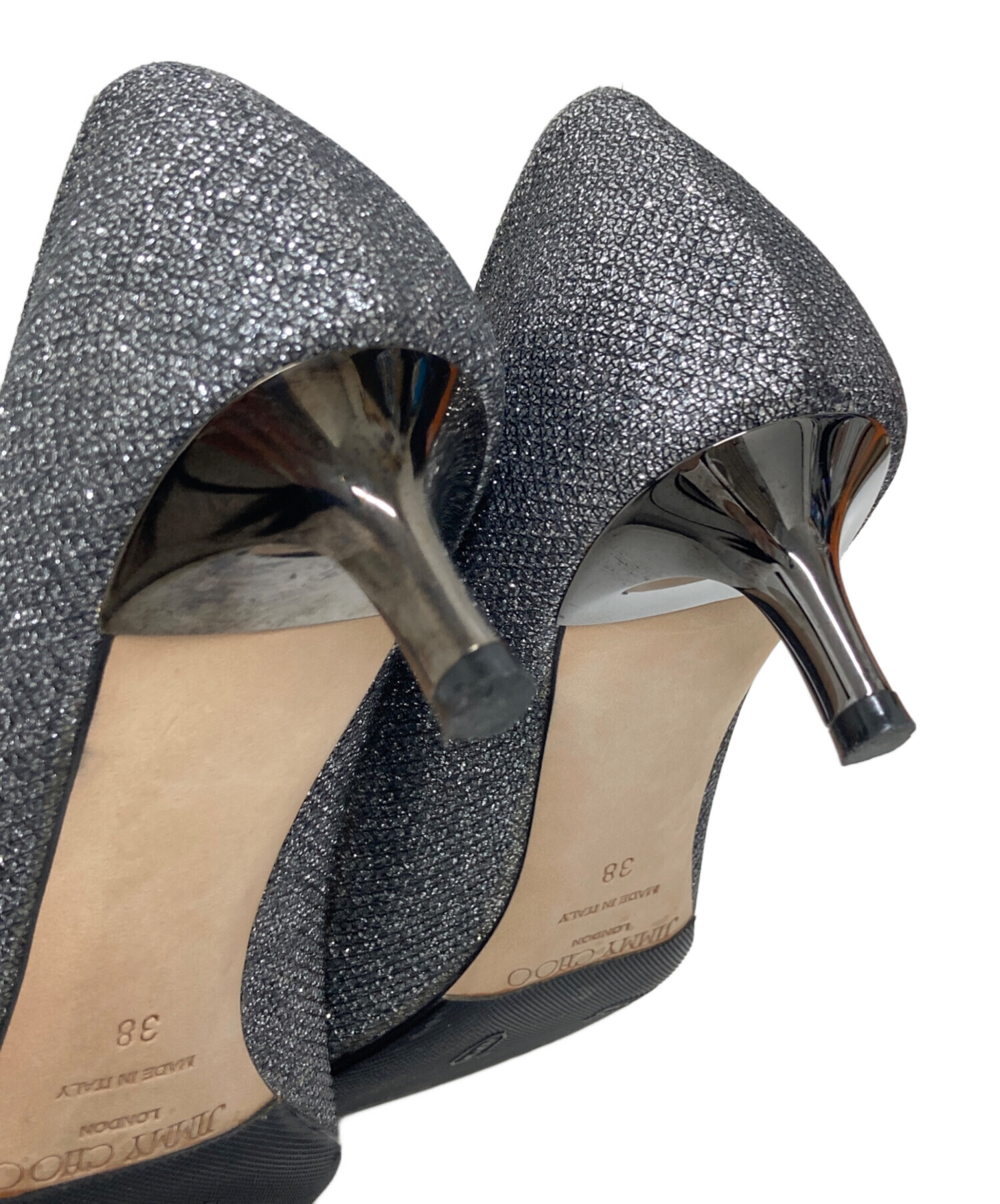 JIMMY CHOO グリッター パンプス シルバー 中古・古着通販】JIMMY CHOO (ジミーチュウ) グリッターパンプス