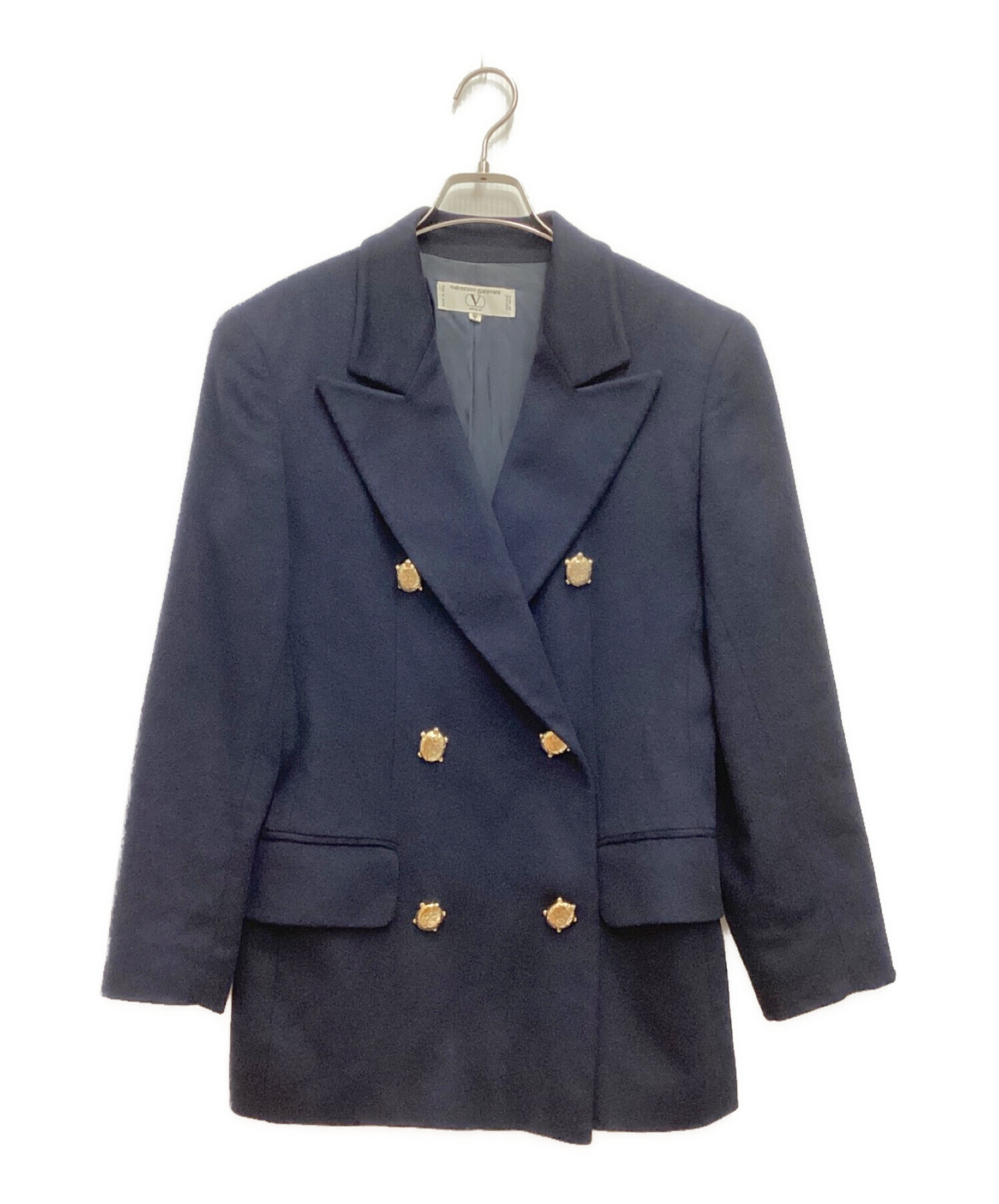 【美品】レッドヴァレンティノ　バックリボンモチーフノーカラージャケット　紺 美品】レッドヴァレンティノ バックリボンモチーフノーカラー