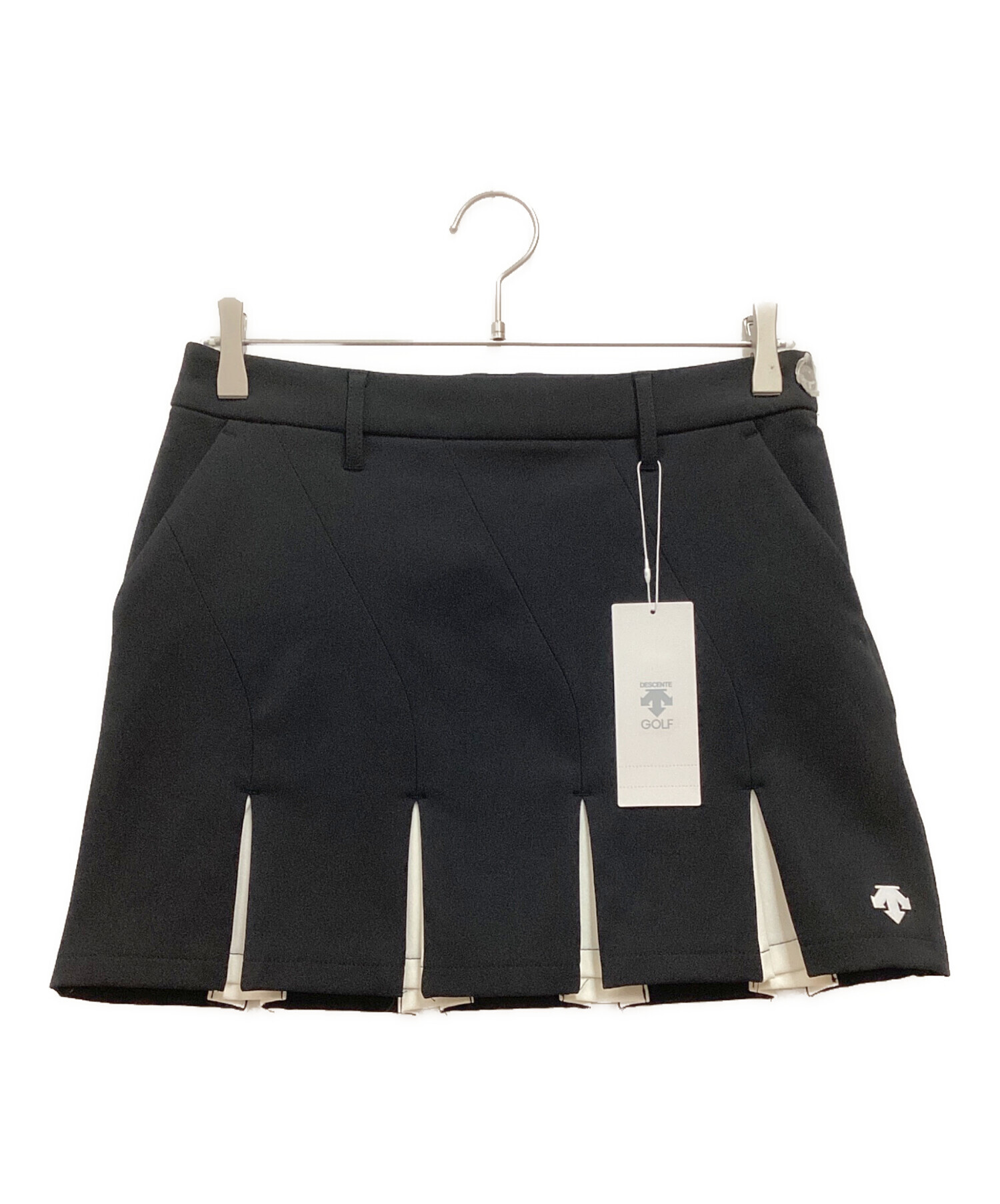 DESCENTE レディース ゴルフスカート 黒 デサントゴルフ ニットスカート 黒 ラインストーンロゴ ウール混