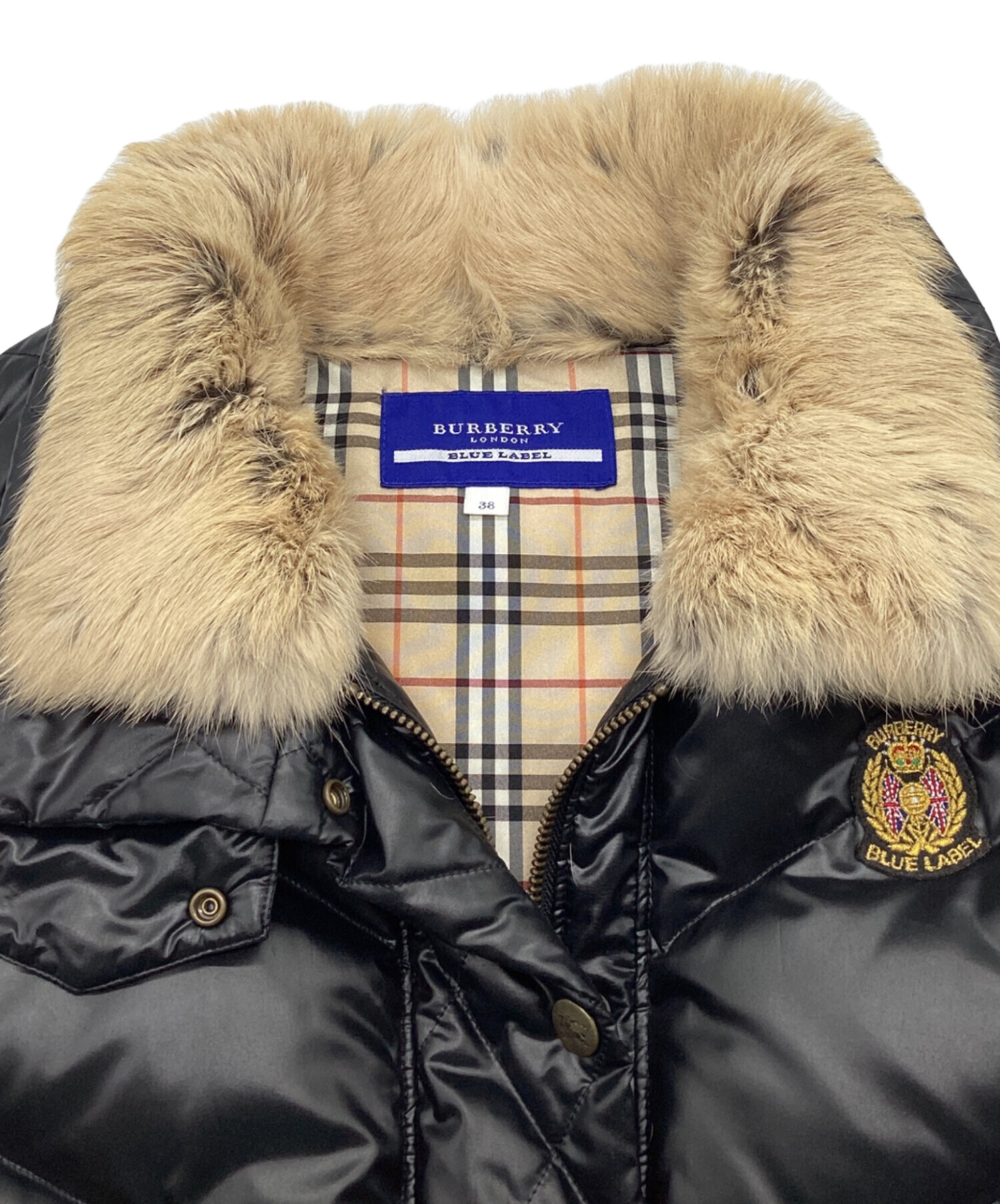 BURBERRY BLUE LABEL フード付きダウンベスト 38 バーバリー ブルー