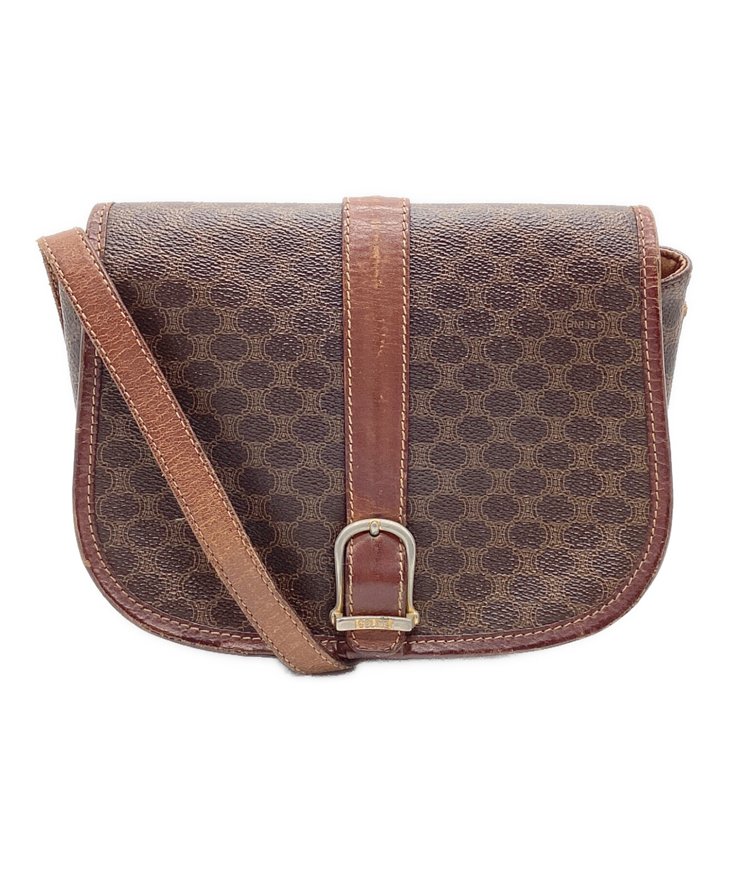 CELINE セリーヌ マカダム ショルダーバッグ ブラウン 14057 レディース【中古】 s0664k 中古・古着通販】CELINE (セリーヌ) マカダムショルダーバッグ クロス