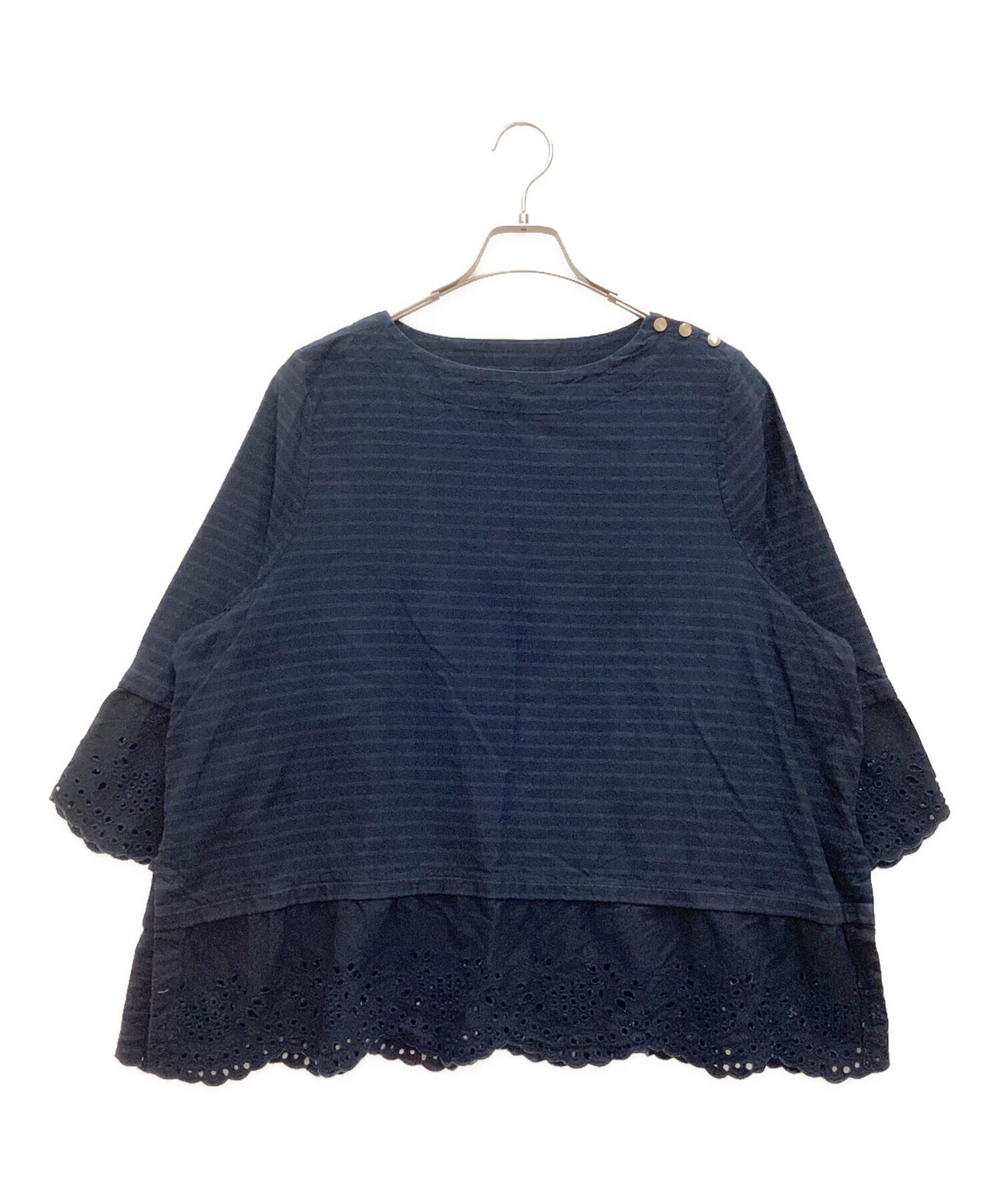 美品＊45R 藍染ジンバオックスのバスクTシャツ 長袖 ボーダー R刺繍 日本製 美品＊45R 藍染ジンバオックスのバスクTシャツ 長袖 ボーダー R