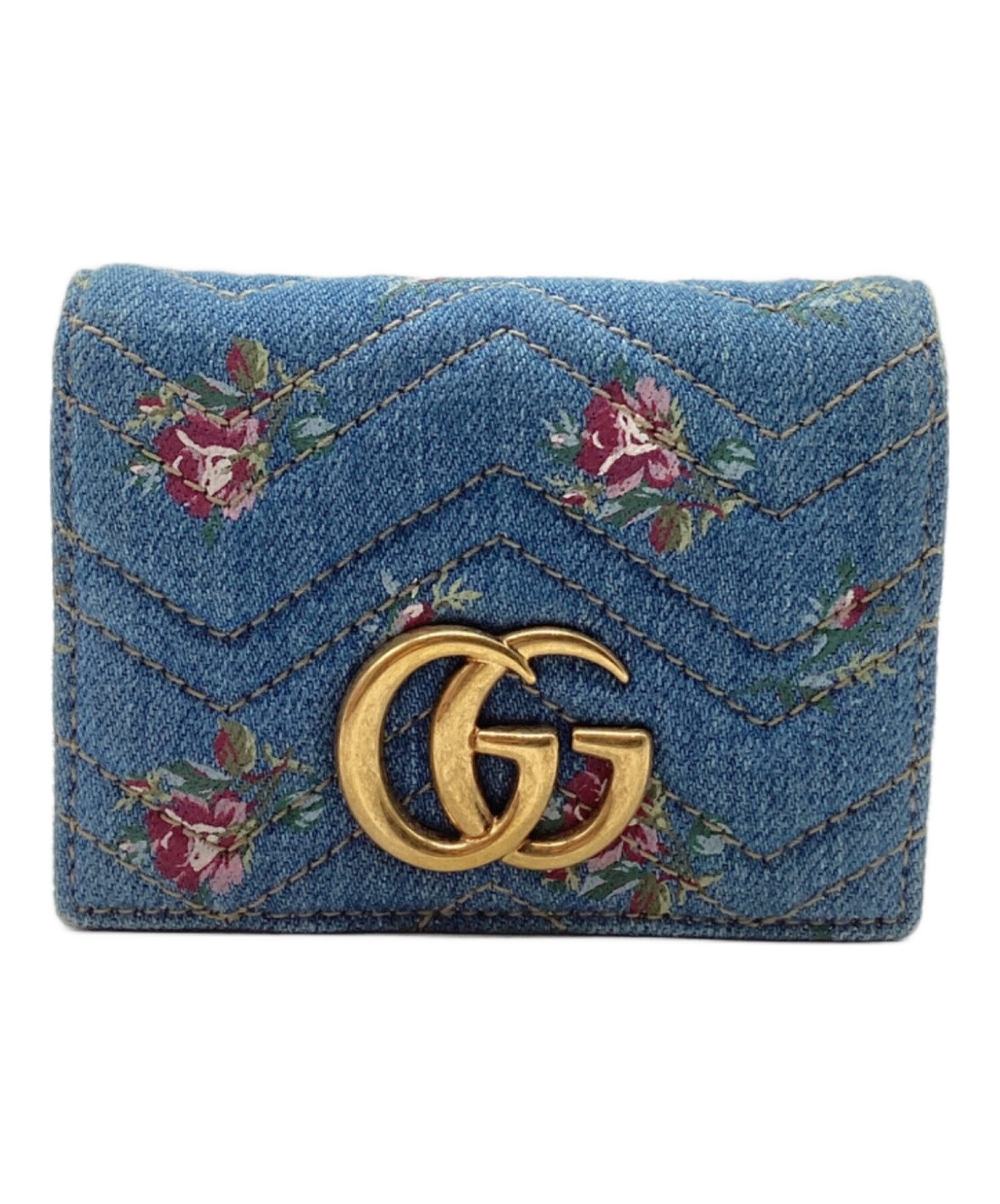 中古・古着通販】GUCCI (グッチ) デニム2つ折財布 GGマーモント ブルー