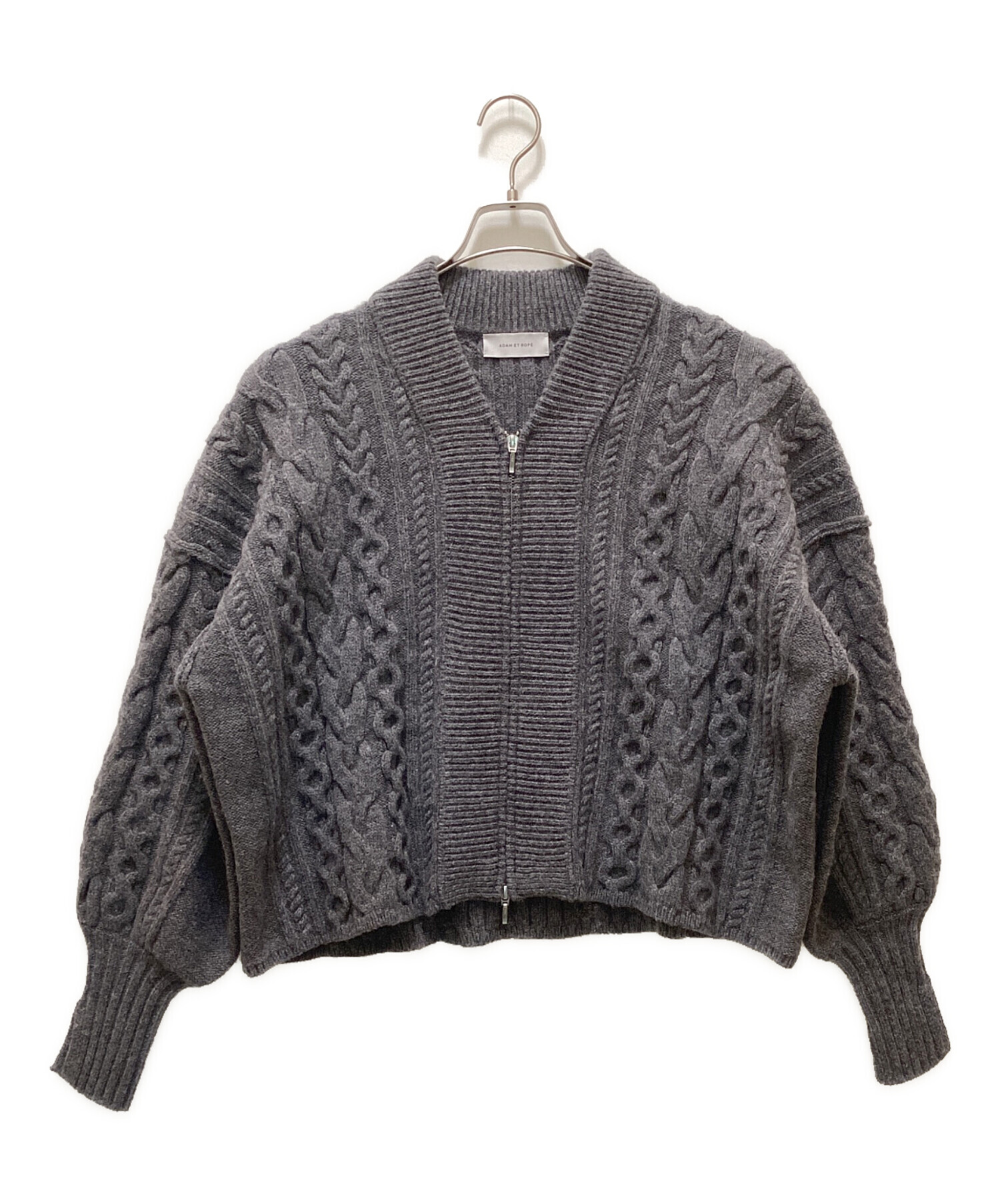 アダムエロペ　リサイクルウール ケーブル ZIP カーディガン グレー F 中古・古着通販】Adam et Rope (アダム エ ロペ) リサイクルウールZIP