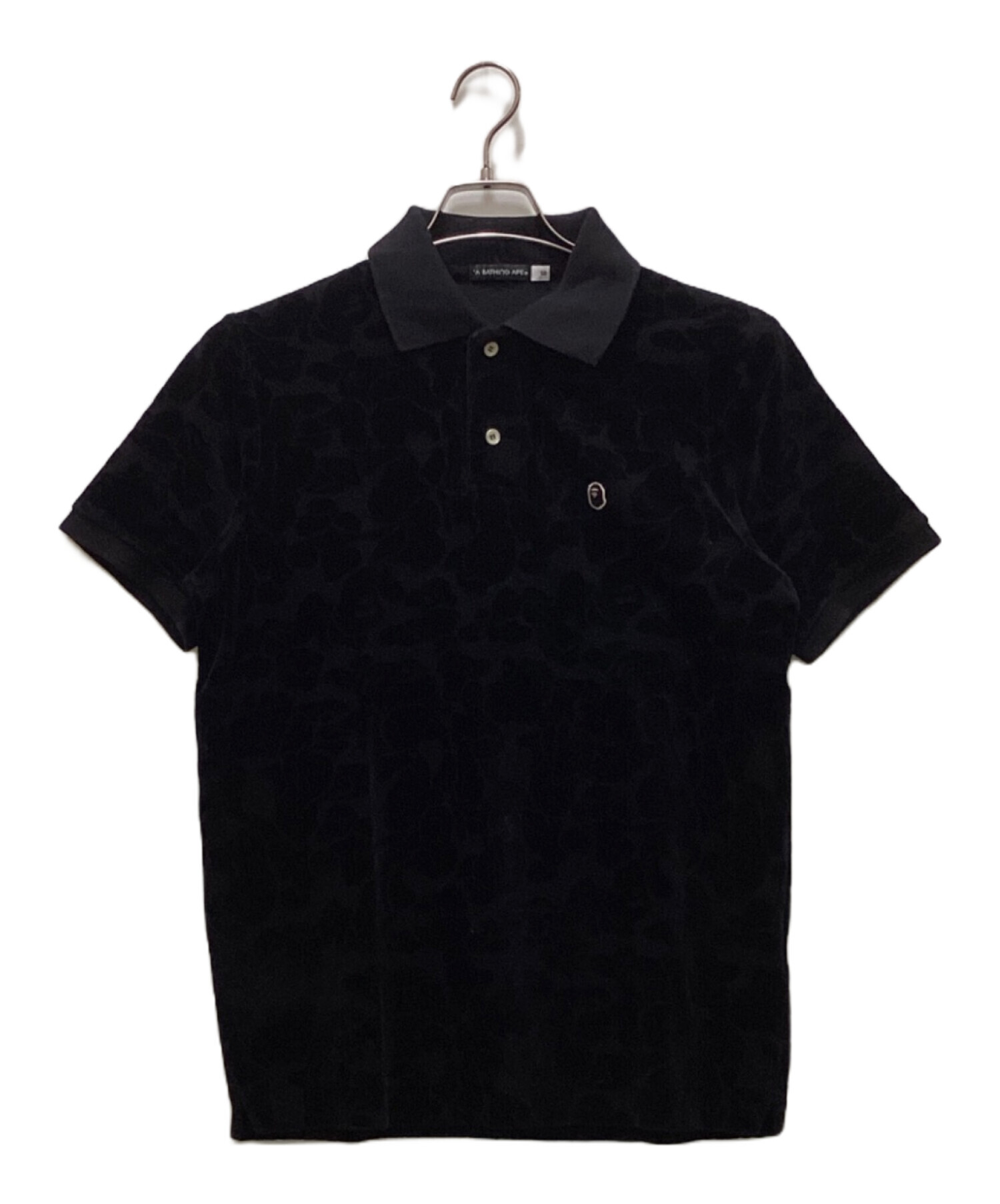 BAPE ジャガードカモ パープル パイル地ポロシャツ Lサイズ A BATHING APE (ア ベイシング エイプ) ジャガードカモ パイル地ポロシャツ ブラック サイズ:S