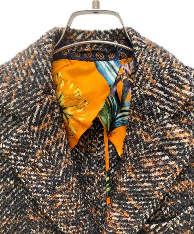 美品　エトロ　コート　ロング　ツイード　オレンジ　40 L相当　ETRO 中古・古着通販】ETRO (エトロ) 裏地フラワーデザインツイード