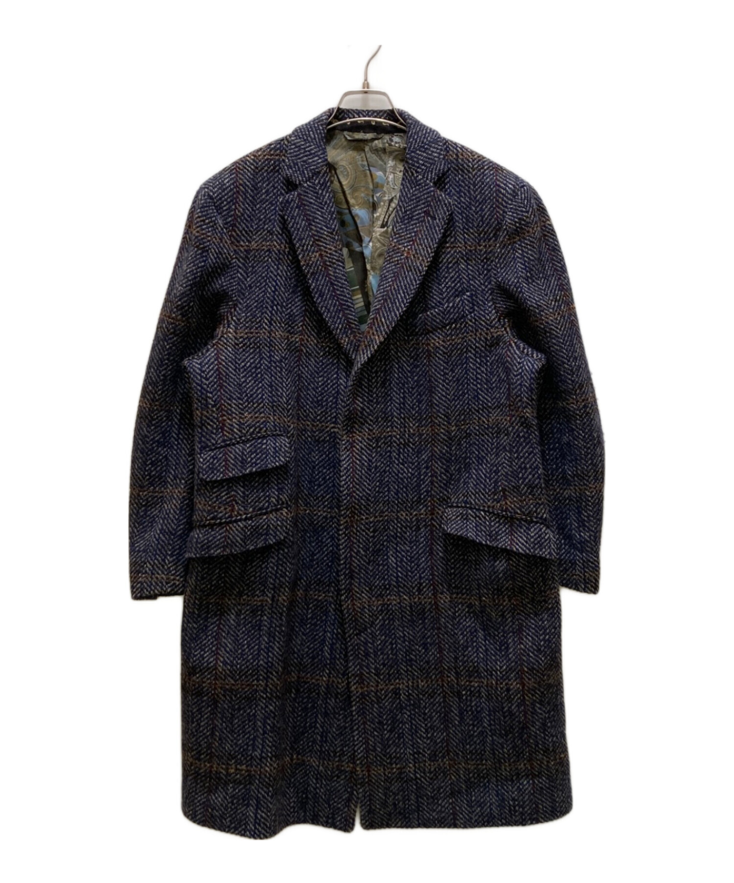 ETRO エトロ ウールチェスターコート チェック柄 サイズ48 中古・古着通販】ETRO (エトロ) チェックチェスターコート ネイビー