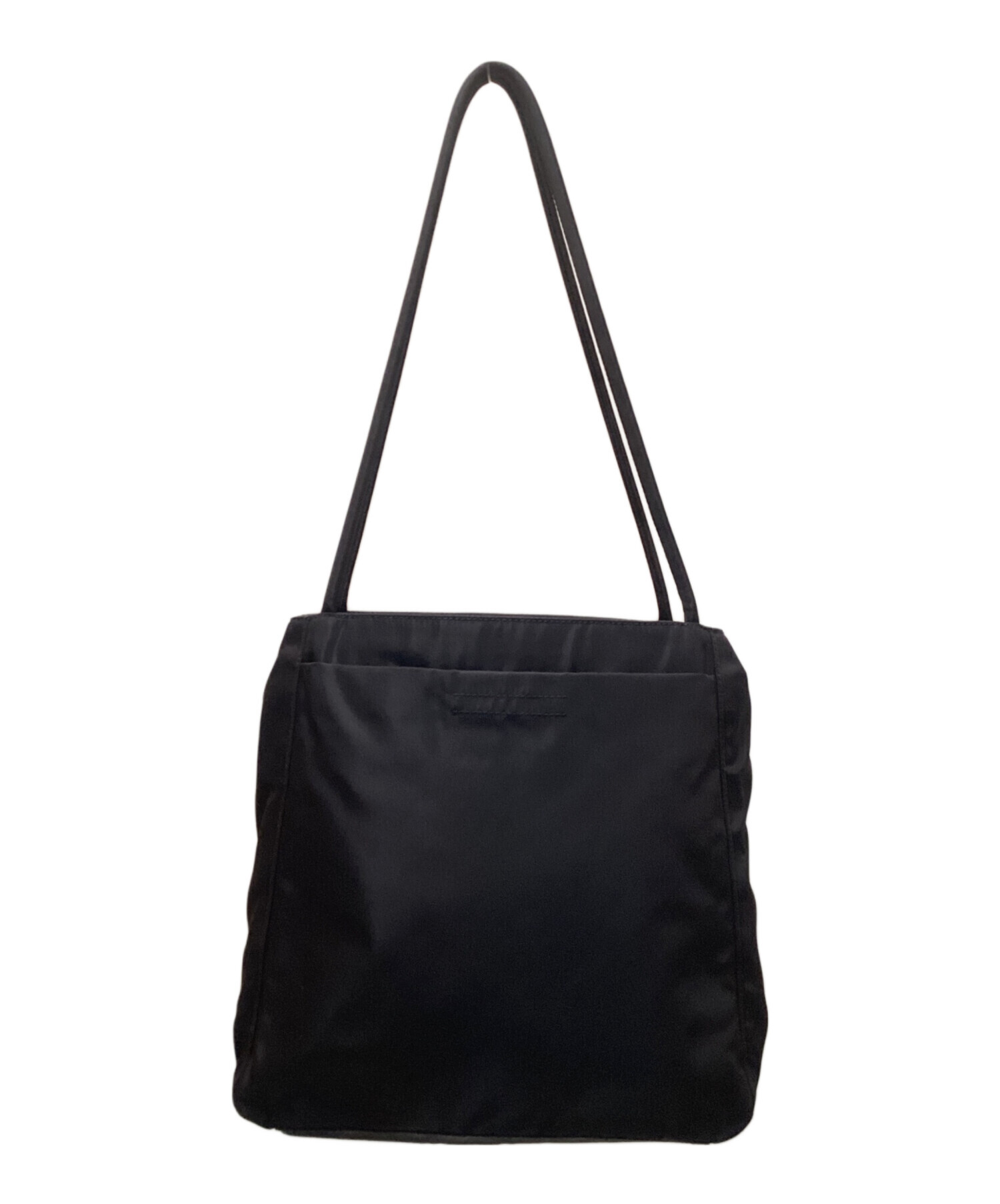 美品PRADAプラダテスートナイロン トートバッグ 肩掛け 三角ロゴ ブラック